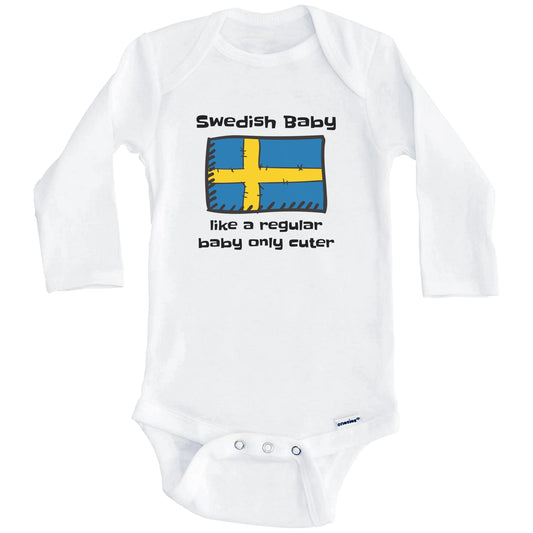 Swedish Baby Like A Regular Baby Only Cuter Funny Sweden Flag Baby Bodysuit (Long Sleeves)