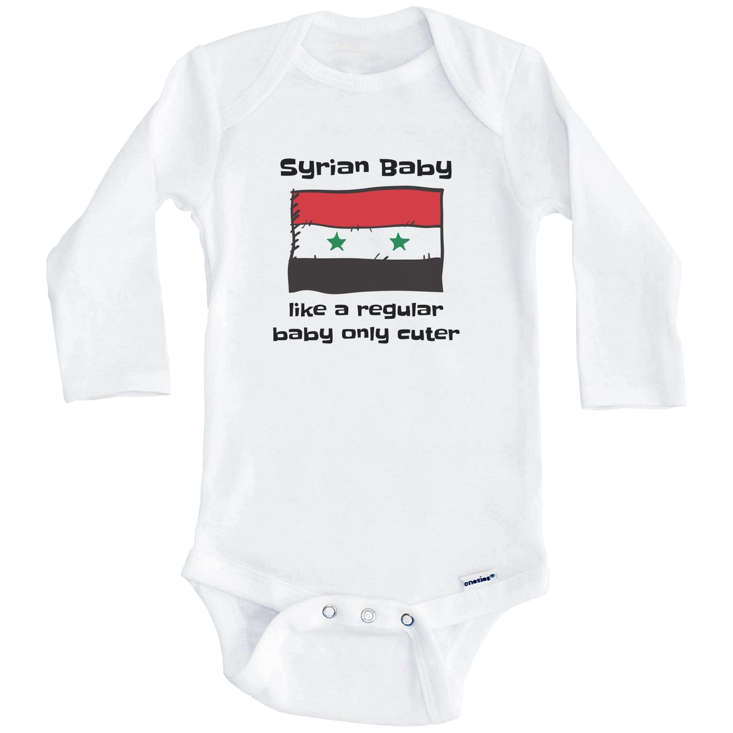 Syrian Baby Like A Regular Baby Only Cuter Funny Syria Flag Baby Bodysuit (Long Sleeves)