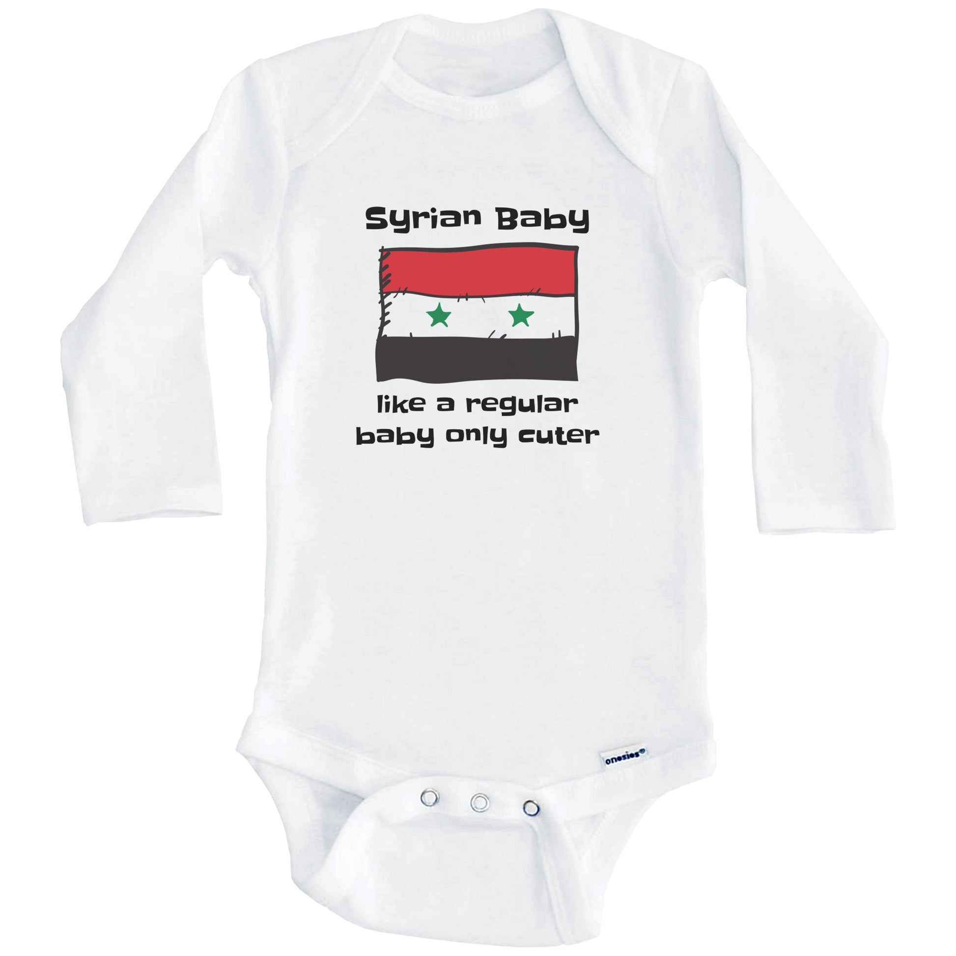 Syrian Baby Like A Regular Baby Only Cuter Funny Syria Flag Baby Bodysuit (Long Sleeves)