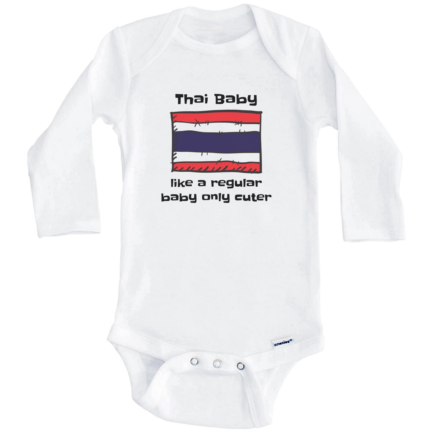 Thai Baby Like A Regular Baby Only Cuter Funny Thailand Flag Baby Bodysuit (Long Sleeves)