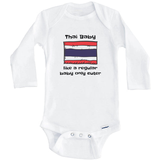 Thai Baby Like A Regular Baby Only Cuter Funny Thailand Flag Baby Bodysuit (Long Sleeves)