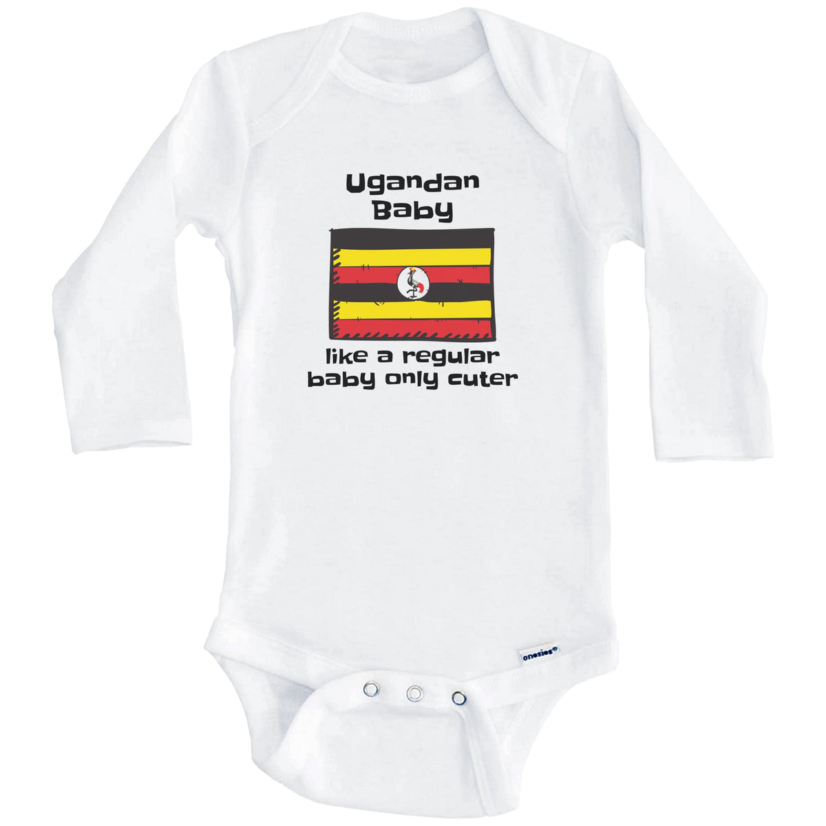 Ugandan Baby Like A Regular Baby Only Cuter Funny Uganda Flag Baby Bodysuit (Long Sleeves)