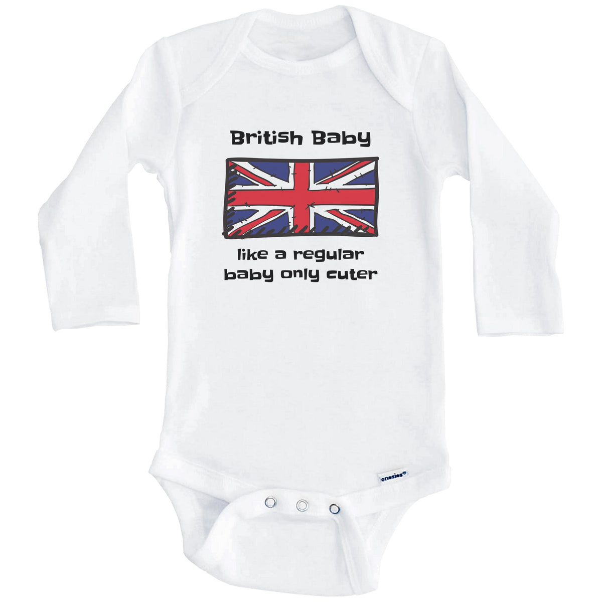 British Baby Like A Regular Baby Only Cuter Funny United Kingdom Flag Baby Bodysuit (Long Sleeves)