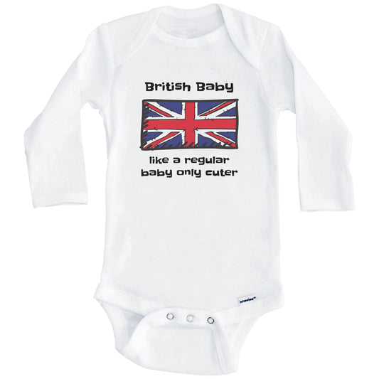 British Baby Like A Regular Baby Only Cuter Funny United Kingdom Flag Baby Bodysuit (Long Sleeves)