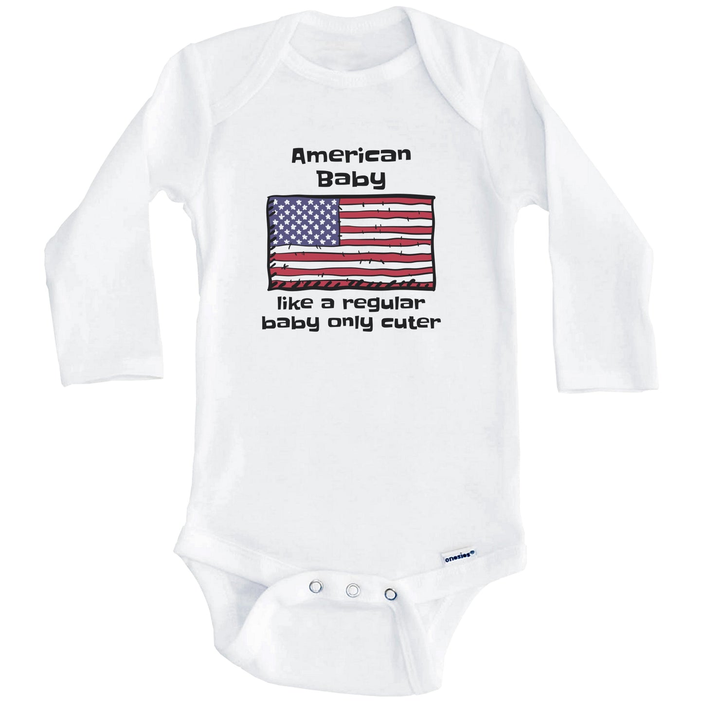American Baby Like A Regular Baby Only Cuter Funny United States Flag Baby Bodysuit (Long Sleeves)