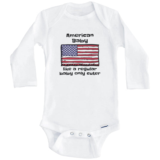 American Baby Like A Regular Baby Only Cuter Funny United States Flag Baby Bodysuit (Long Sleeves)