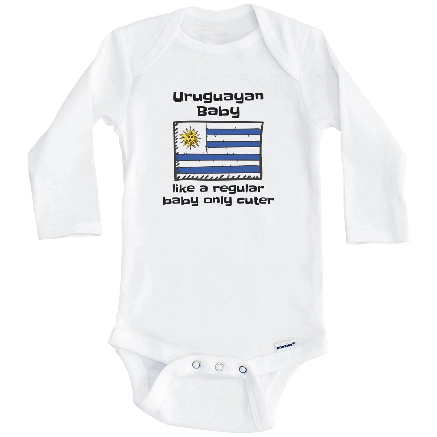 Uruguayan Baby Like A Regular Baby Only Cuter Funny Uruguay Flag Baby Bodysuit (Long Sleeves)