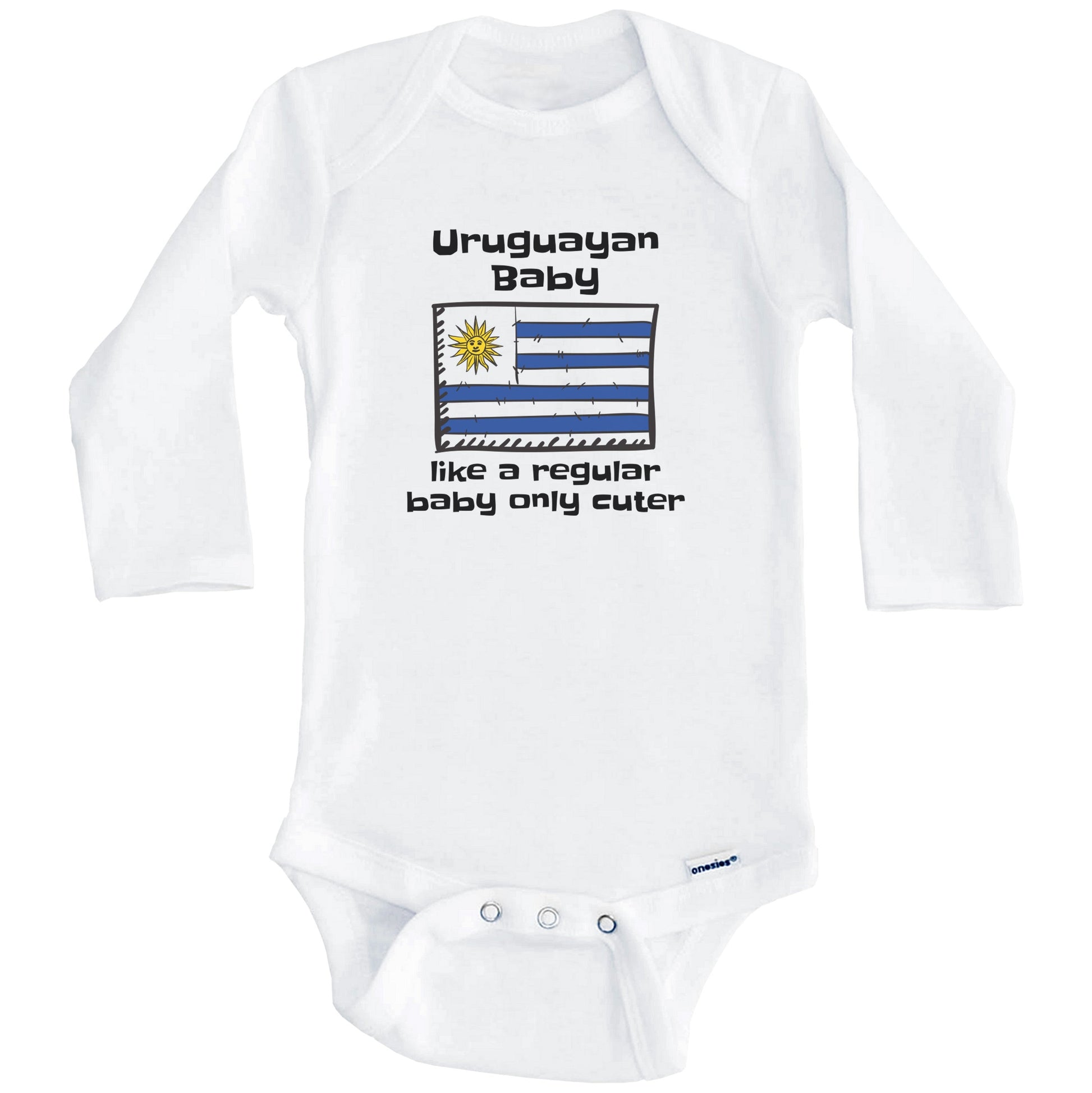 Uruguayan Baby Like A Regular Baby Only Cuter Funny Uruguay Flag Baby Bodysuit (Long Sleeves)