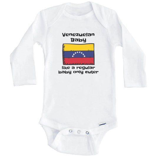 Venezuelan Baby Like A Regular Baby Only Cuter Funny Venezuela Flag Baby Bodysuit (Long Sleeves)