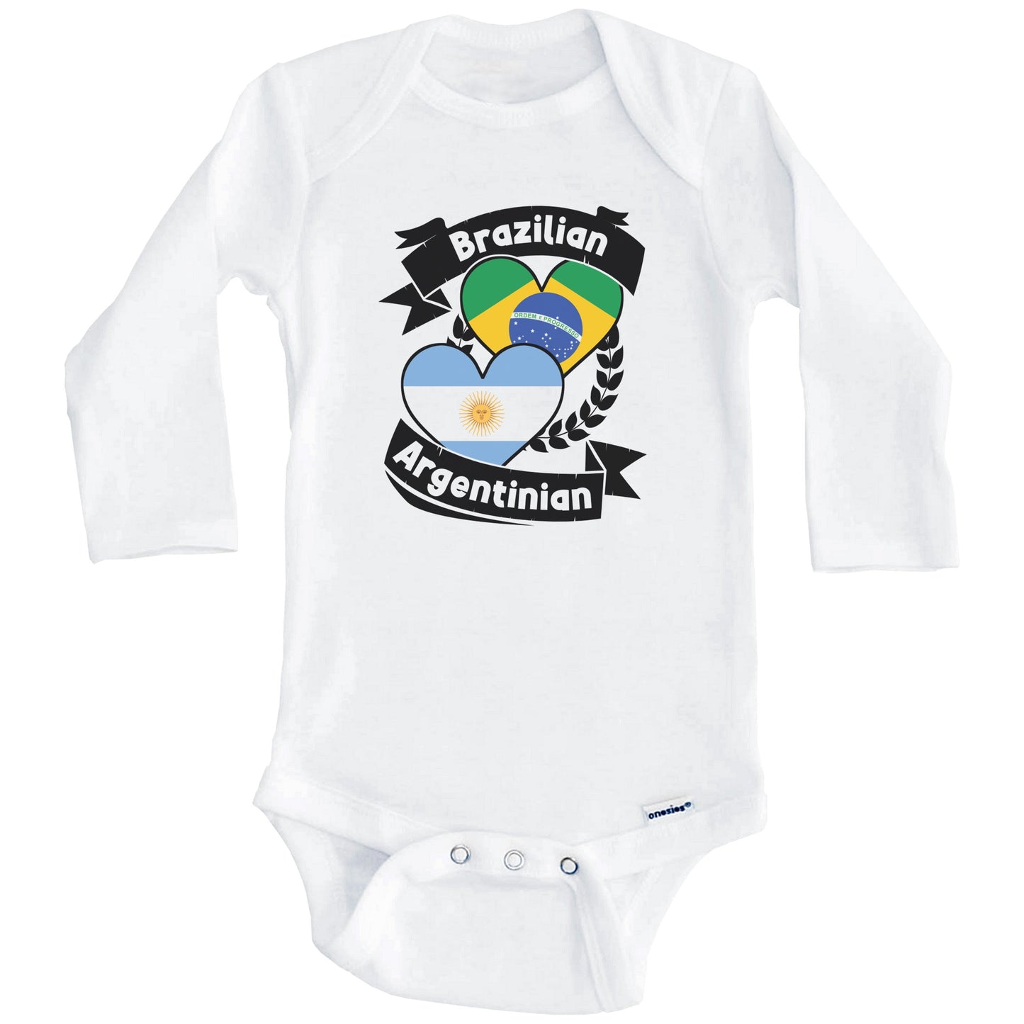 Brazilian Argentinian Heart Flags Brazil Argentina Baby Bodysuit (Long Sleeves)