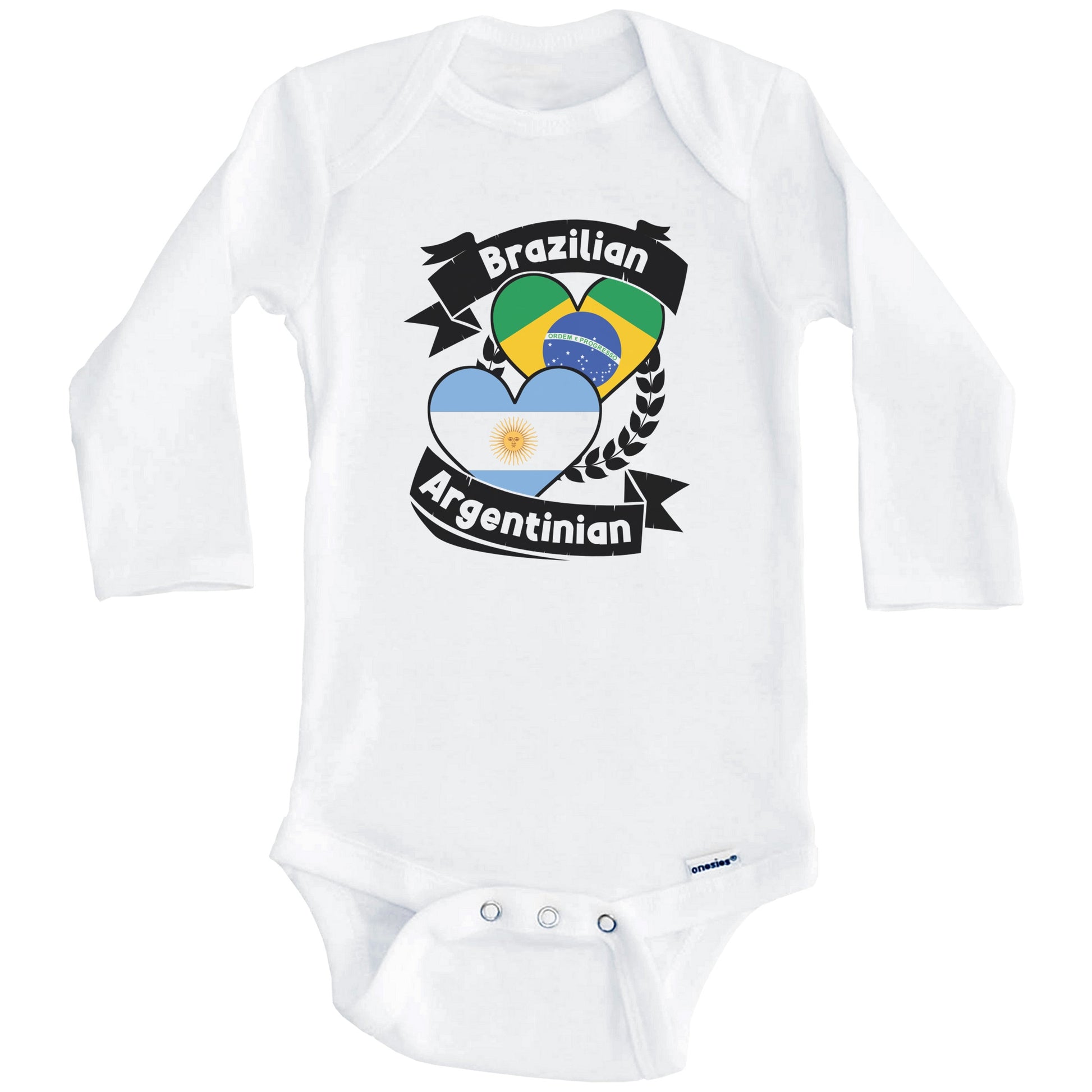 Brazilian Argentinian Heart Flags Brazil Argentina Baby Bodysuit (Long Sleeves)