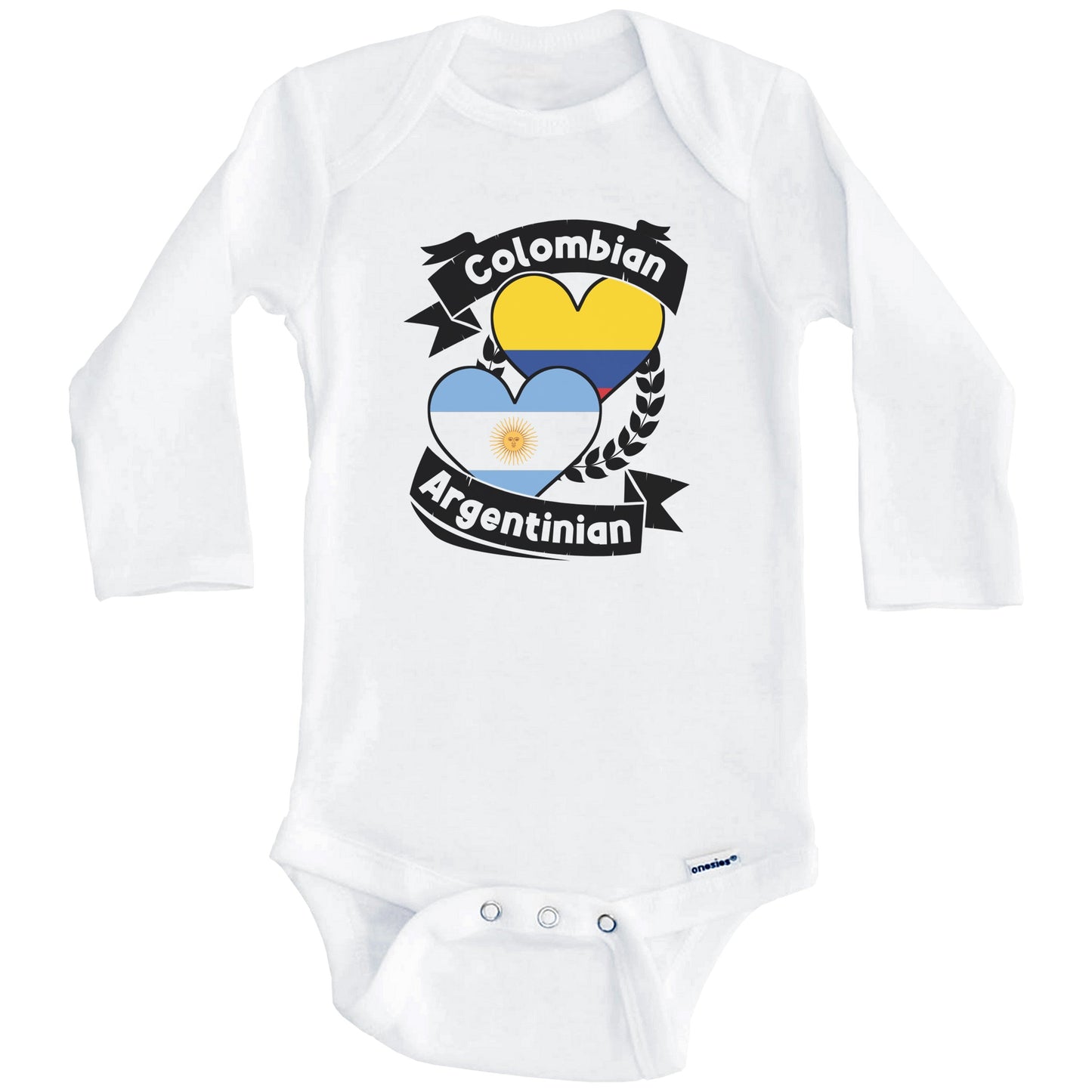 Colombian Argentinian Heart Flags Colombia Argentina Baby Bodysuit (Long Sleeves)