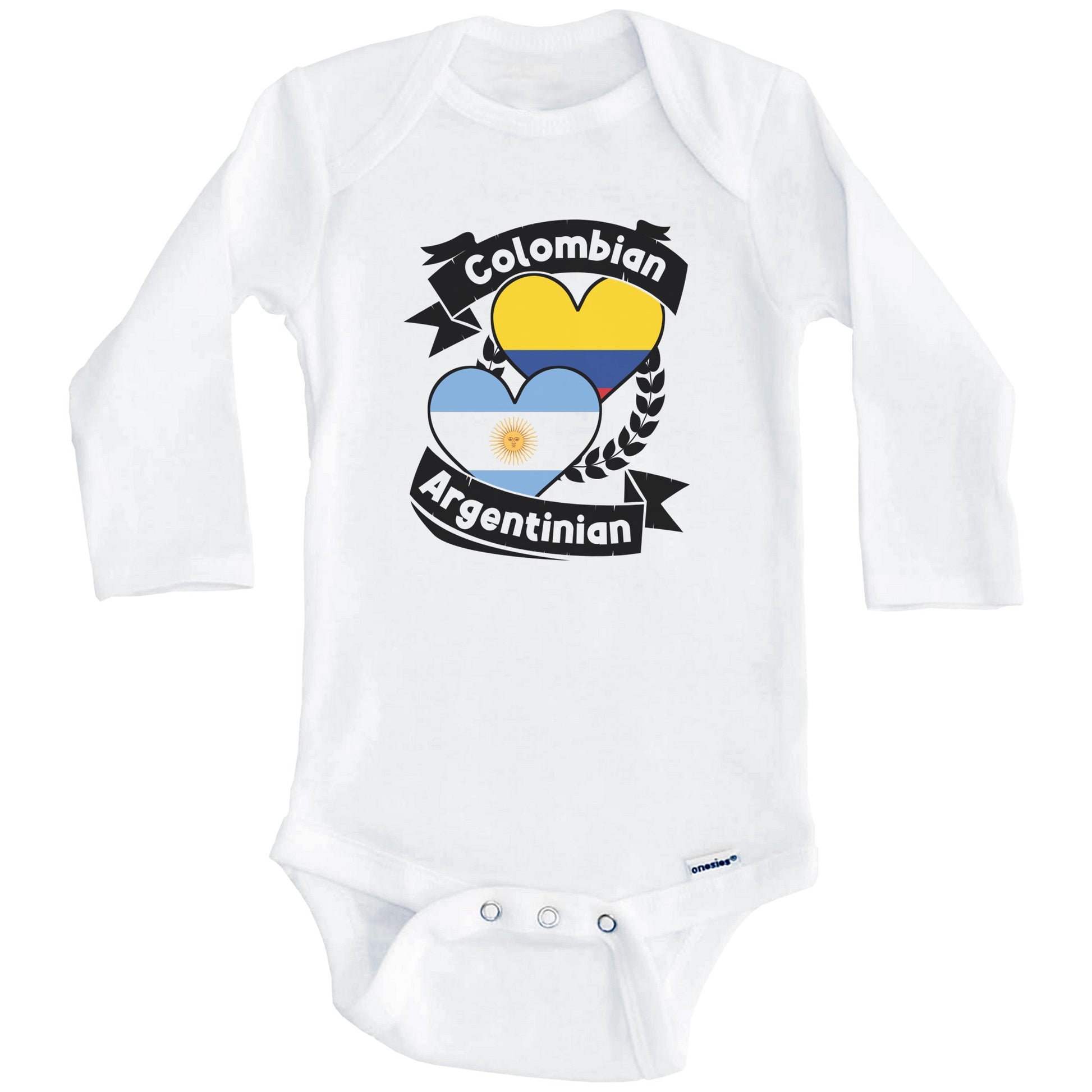 Colombian Argentinian Heart Flags Colombia Argentina Baby Bodysuit (Long Sleeves)