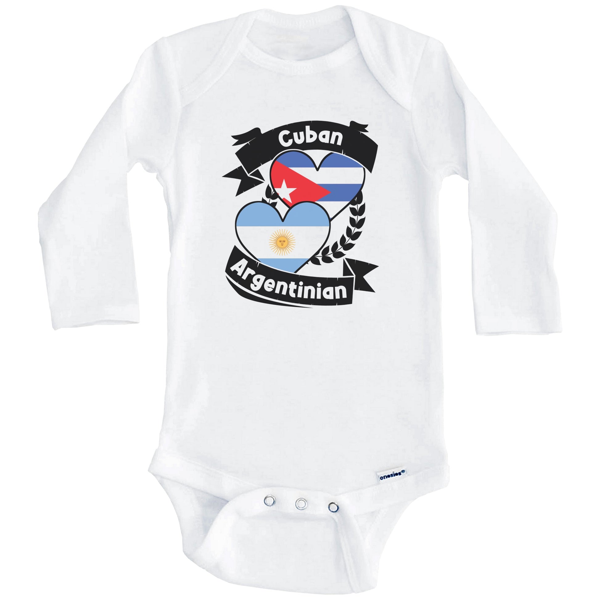 Cuban Argentinian Heart Flags Cuba Argentina Baby Bodysuit (Long Sleeves)