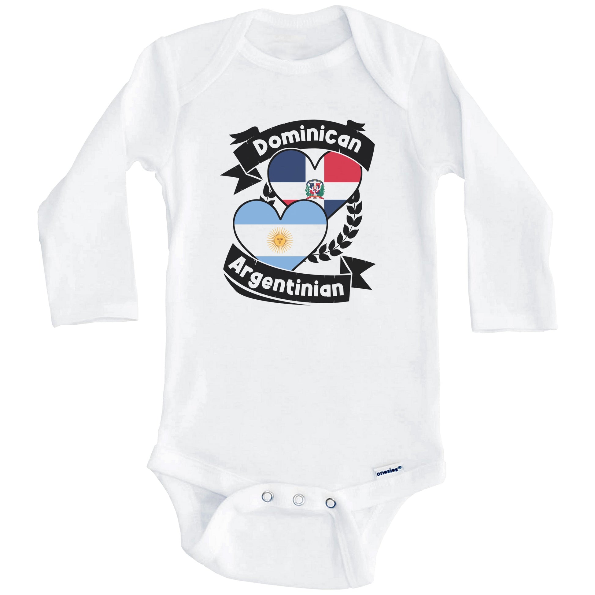 Dominican Argentinian Heart Flags Dominican Republic Argentina Baby Bodysuit (Long Sleeves)