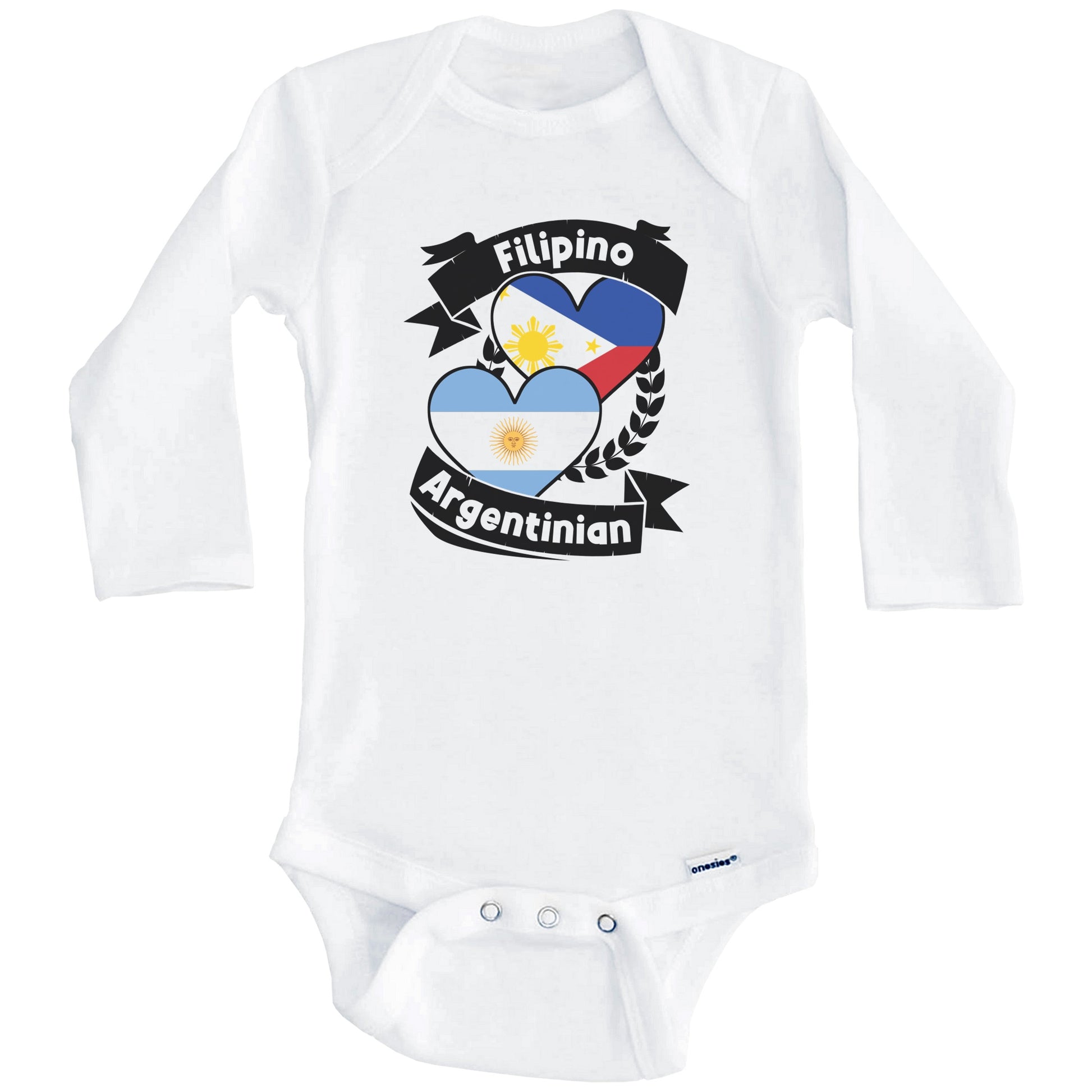 Filipino Argentinian Heart Flags Philippines Argentina Baby Bodysuit (Long Sleeves)