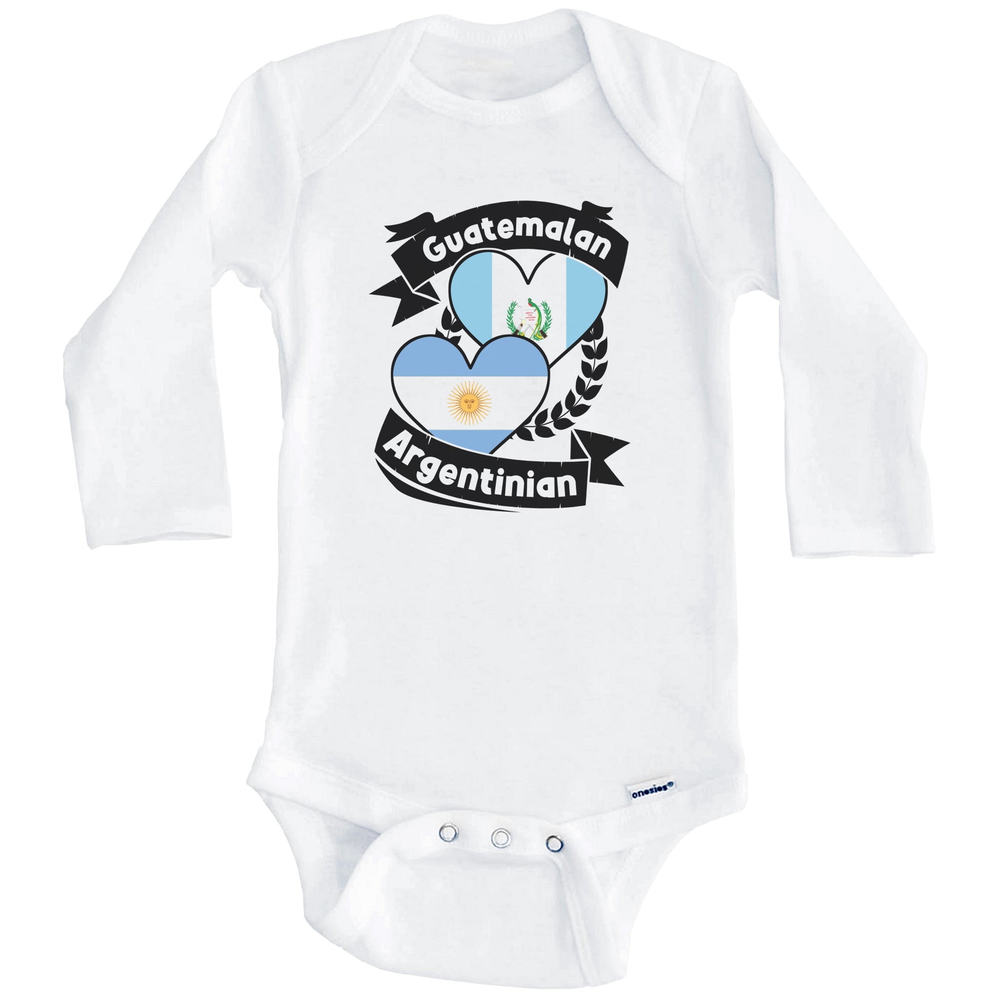 Guatemalan Argentinian Heart Flags Guatemala Argentina Baby Bodysuit (Long Sleeves)