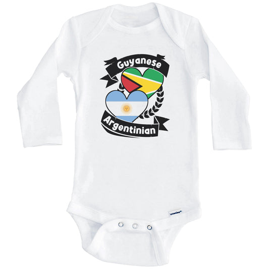 Guyanese Argentinian Heart Flags Guyana Argentina Baby Bodysuit (Long Sleeves)