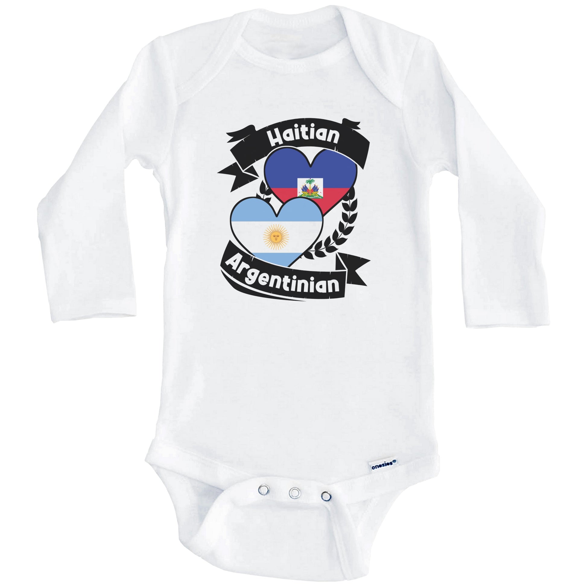 Haitian Argentinian Heart Flags Haiti Argentina Baby Bodysuit (Long Sleeves)