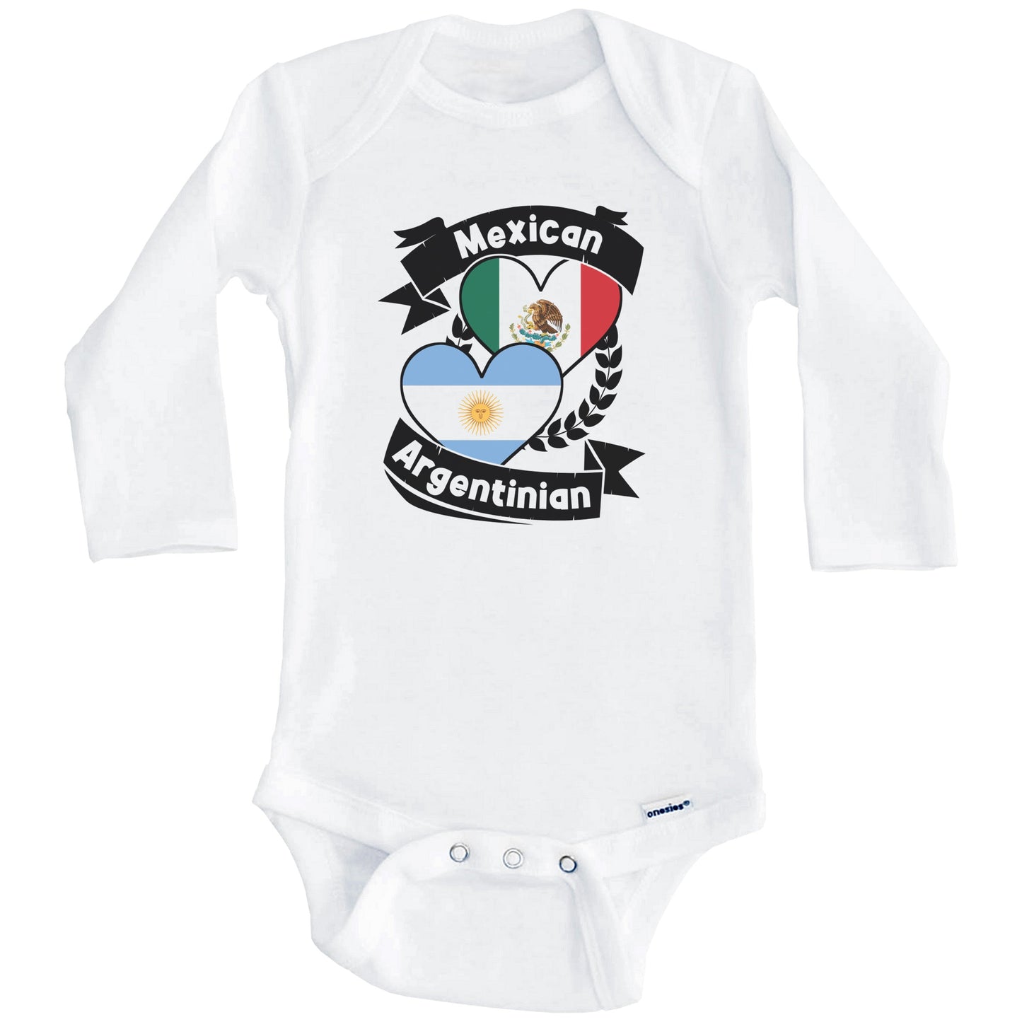 Mexican Argentinian Heart Flags Mexico Argentina Baby Bodysuit (Long Sleeves)