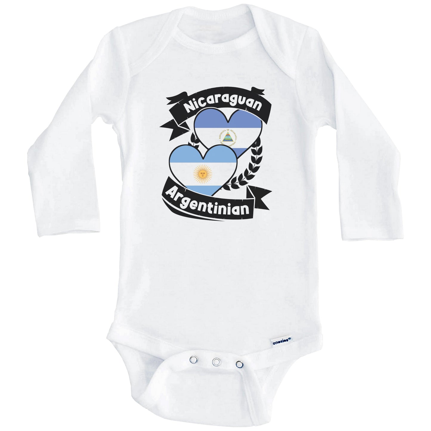 Nicaraguan Argentinian Heart Flags Nicaragua Argentina Baby Bodysuit (Long Sleeves)