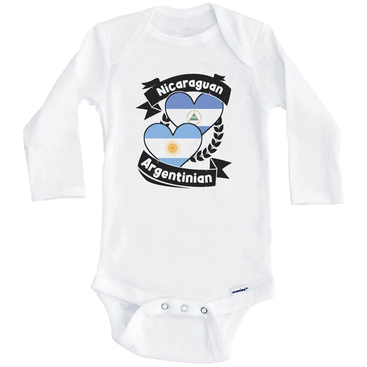 Nicaraguan Argentinian Heart Flags Nicaragua Argentina Baby Bodysuit (Long Sleeves)