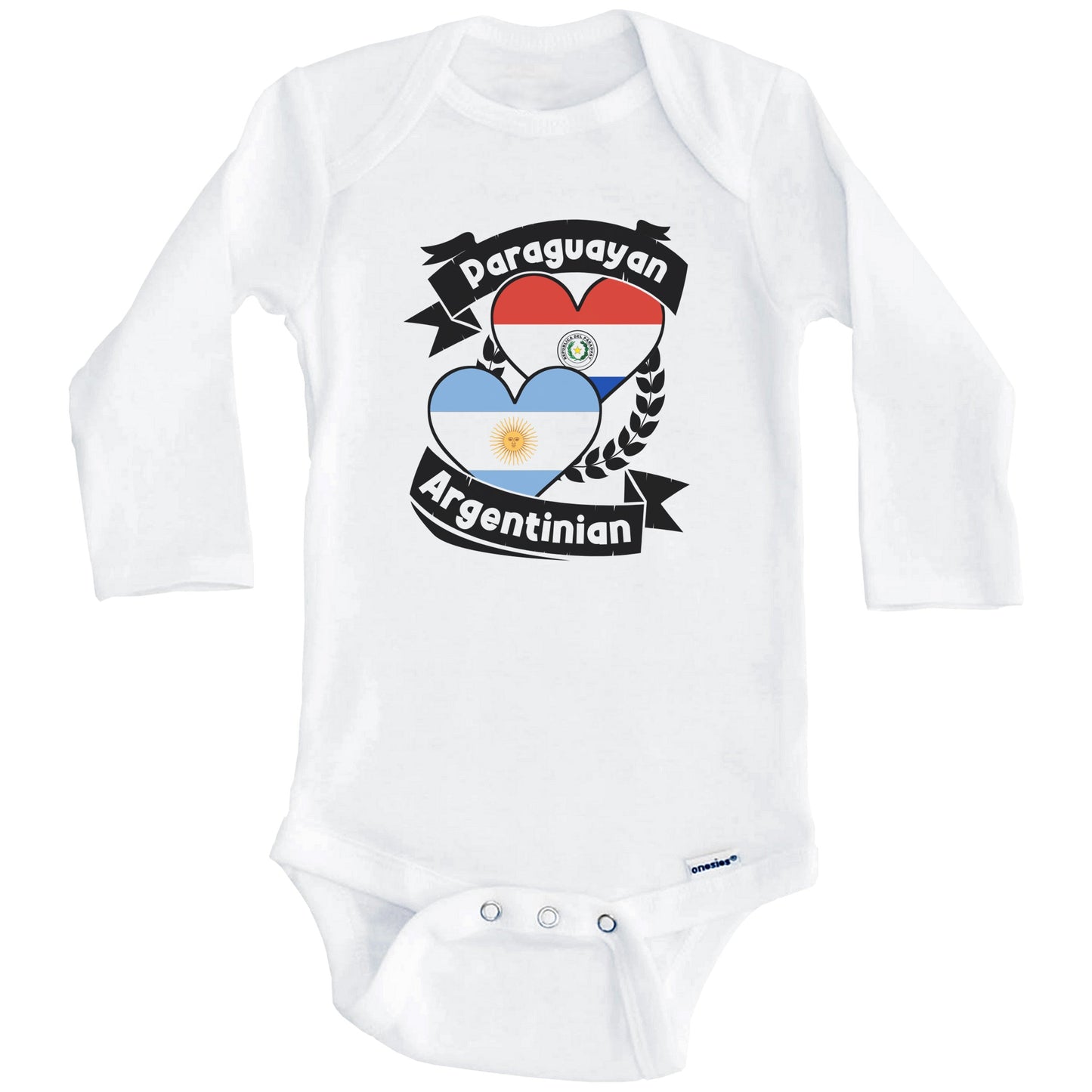 Paraguayan Argentinian Heart Flags Paraguay Argentina Baby Bodysuit (Long Sleeves)