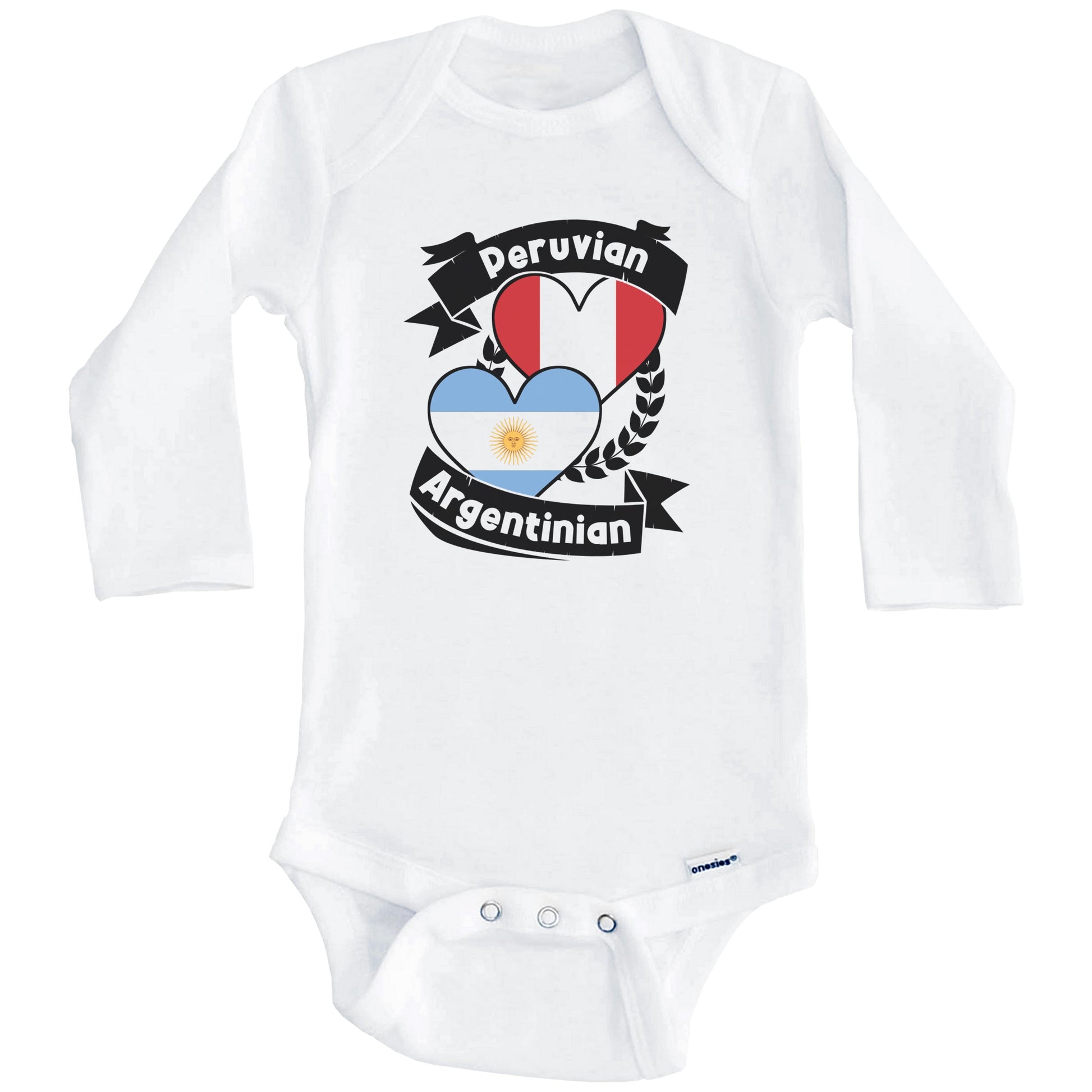 Peruvian Argentinian Heart Flags Peru Argentina Baby Bodysuit (Long Sleeves)