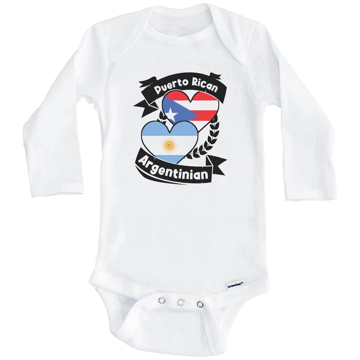 Puerto Rican Argentinian Heart Flags Puerto Rico Argentina Baby Bodysuit (Long Sleeves)