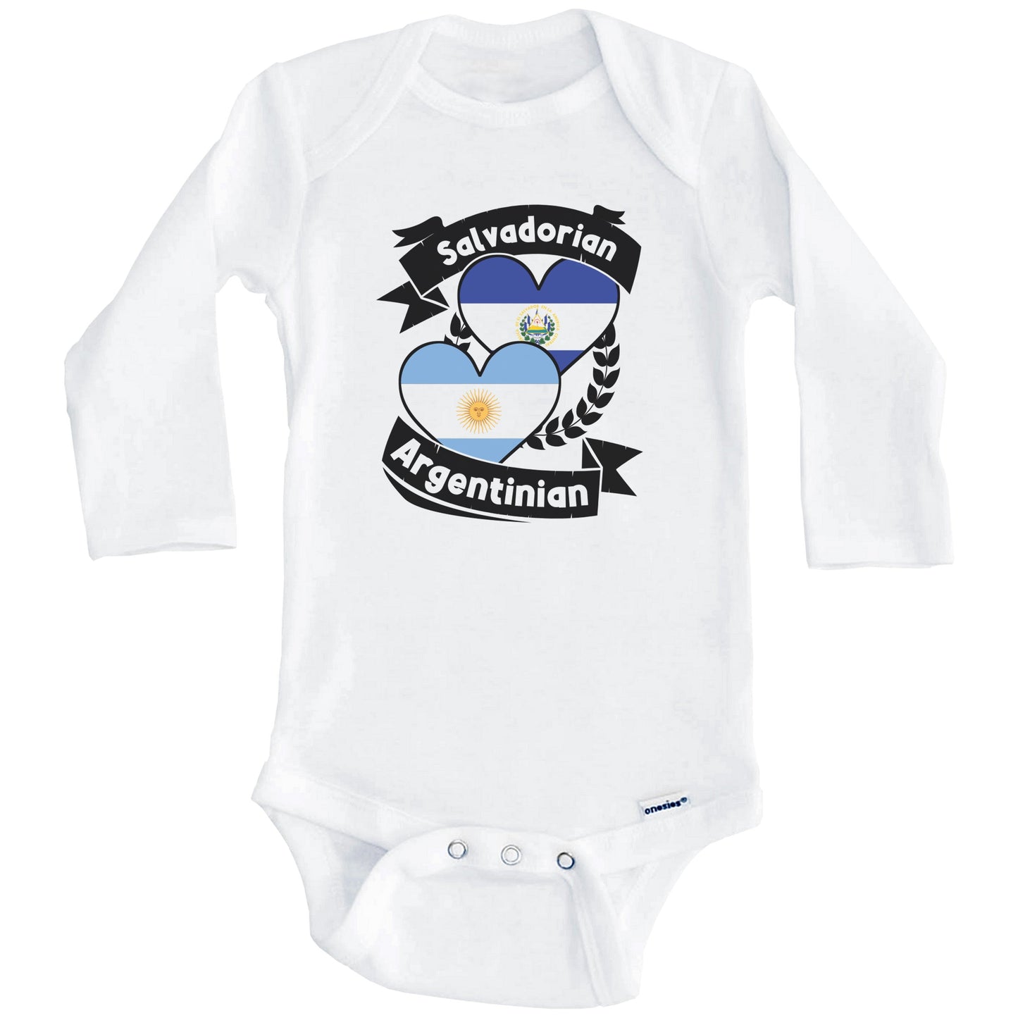 Salvadorian Argentinian Heart Flags El Salvador Argentina Baby Bodysuit (Long Sleeves)