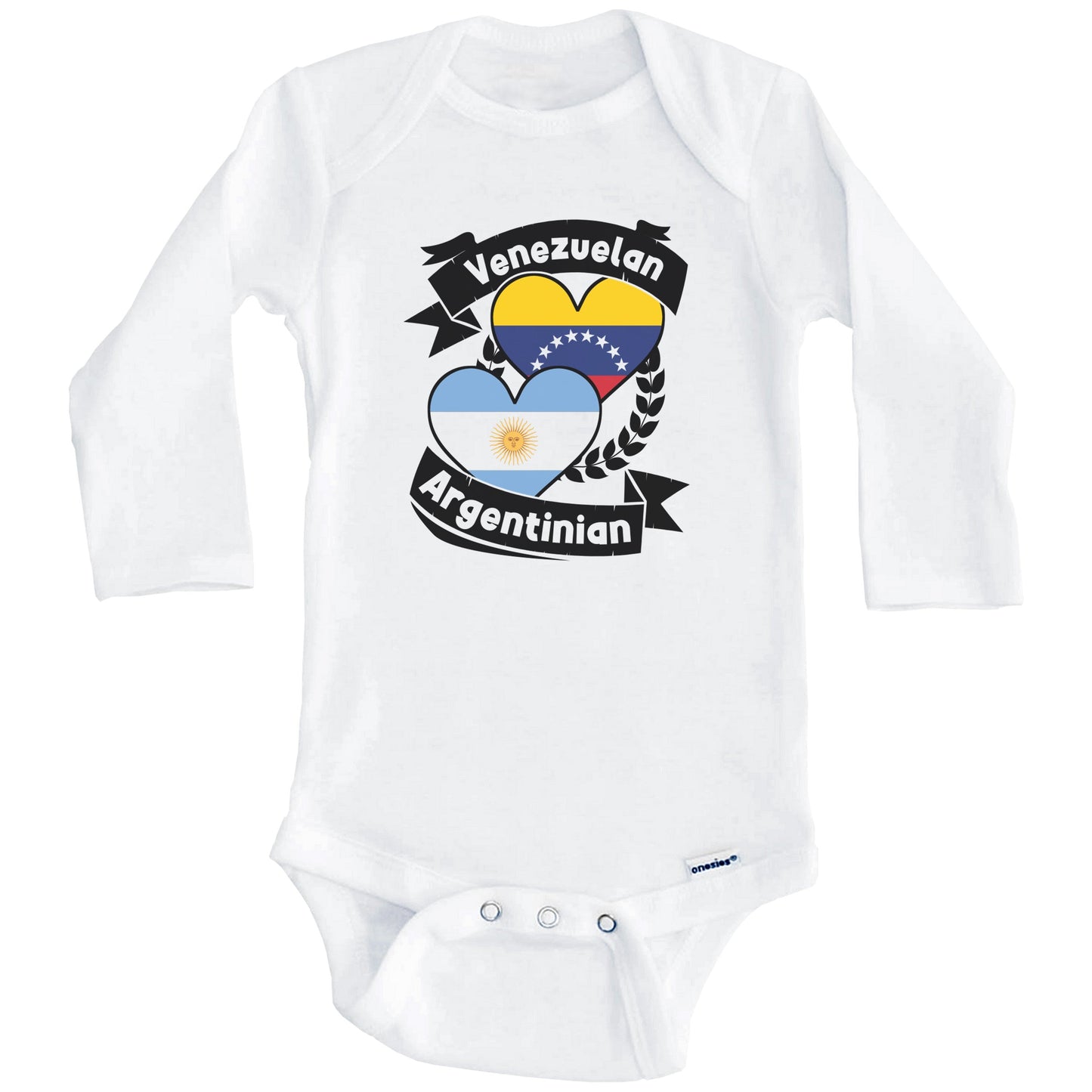 Venezuelan Argentinian Heart Flags Venezuela Argentina Baby Bodysuit (Long Sleeves)