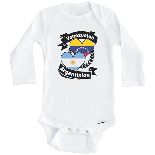 Venezuelan Argentinian Heart Flags Venezuela Argentina Baby Bodysuit (Long Sleeves)