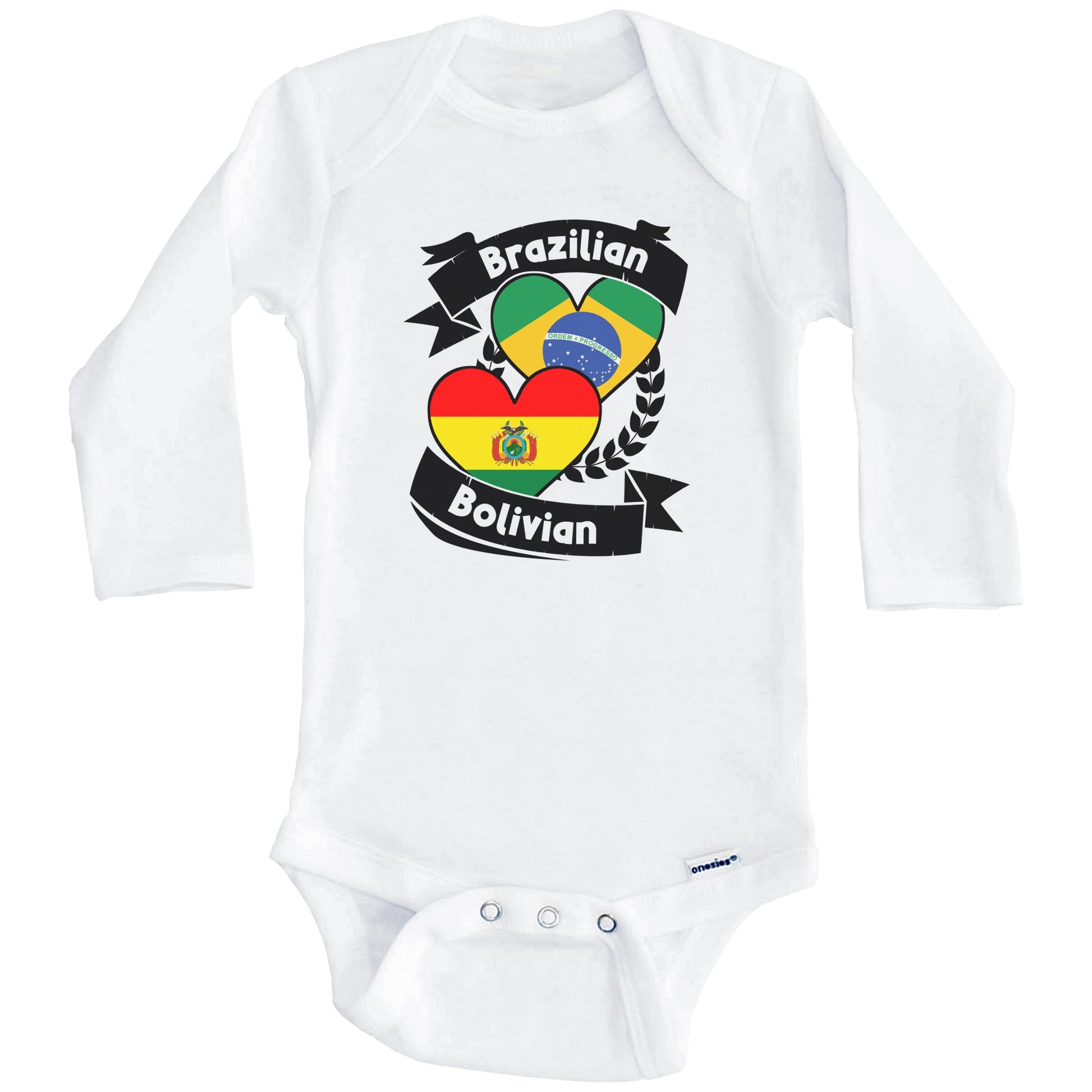 Brazilian Bolivian Heart Flags Brazil Bolivia Baby Bodysuit (Long Sleeves)