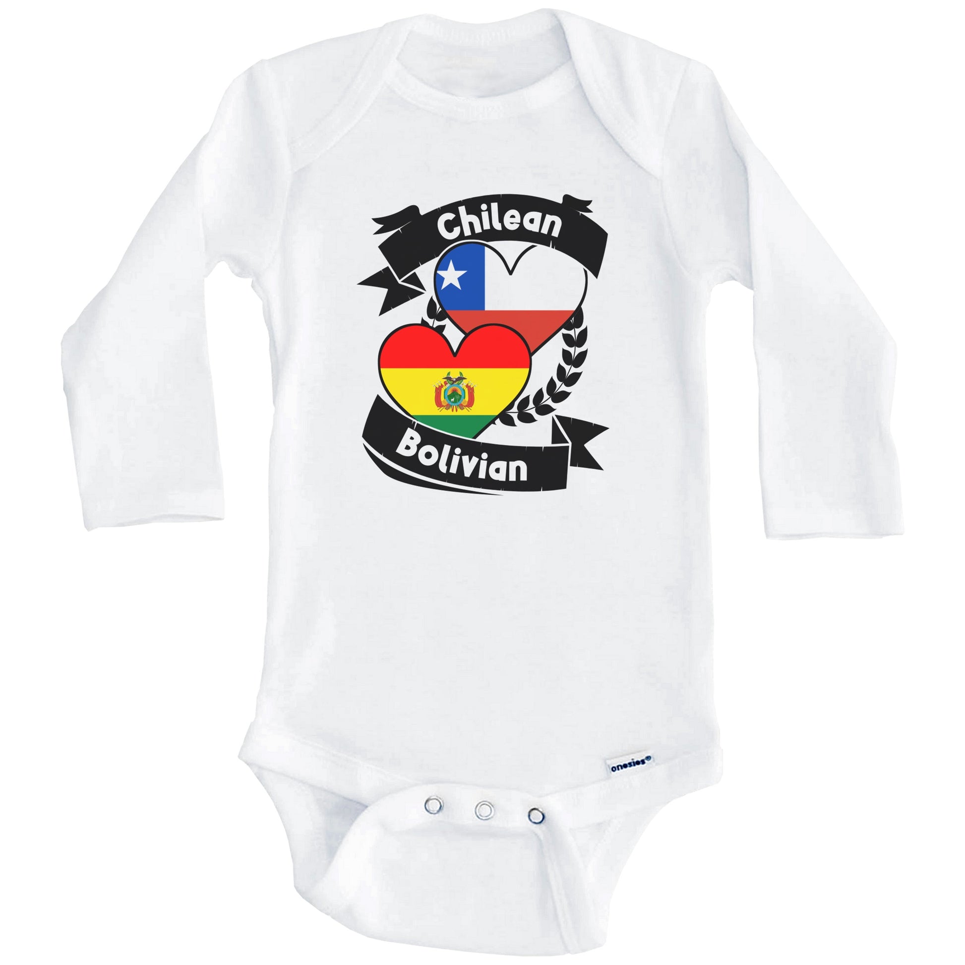 Chilean Bolivian Heart Flags Chile Bolivia Baby Bodysuit (Long Sleeves)