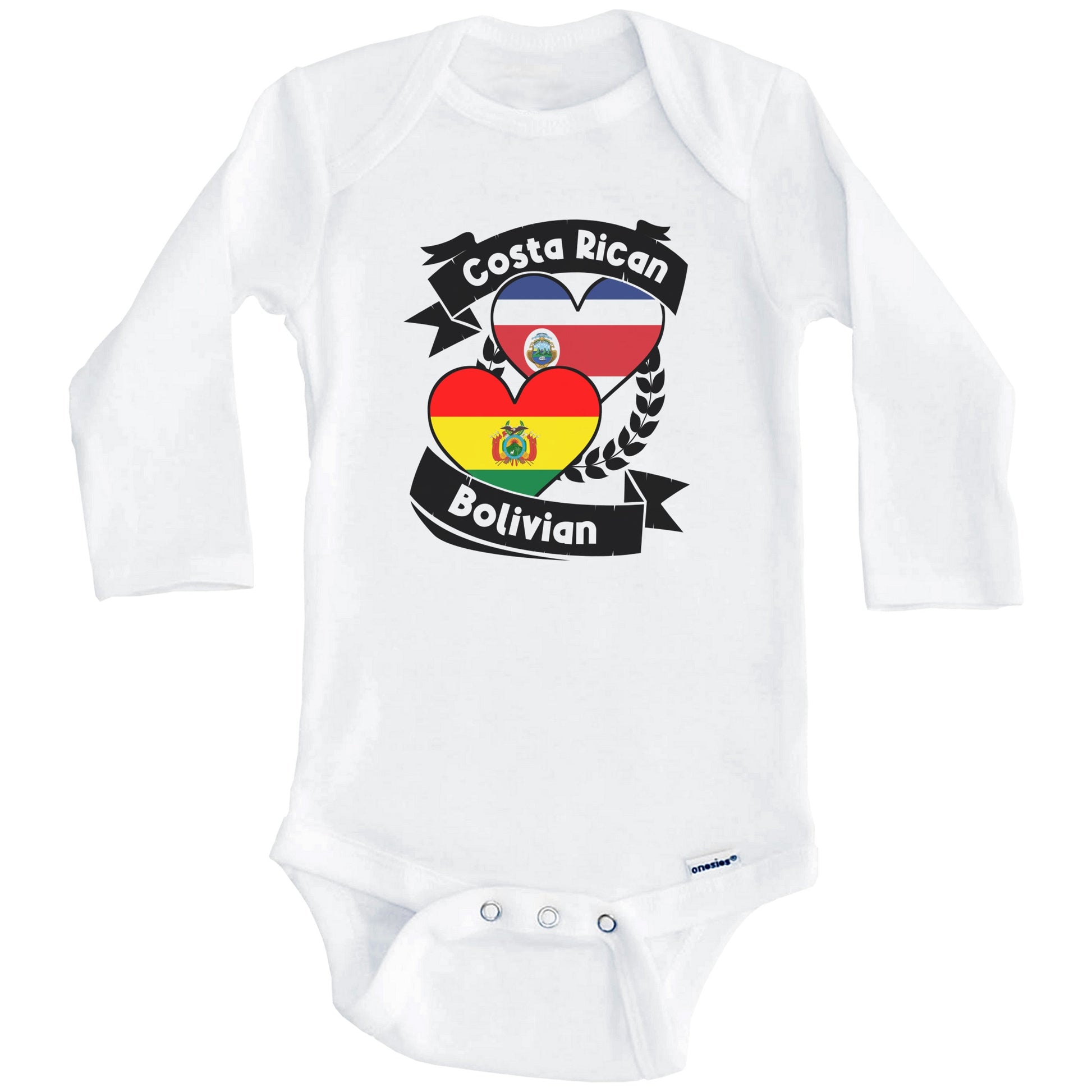 Costa Rican Bolivian Heart Flags Costa Rica Bolivia Baby Bodysuit (Long Sleeves)