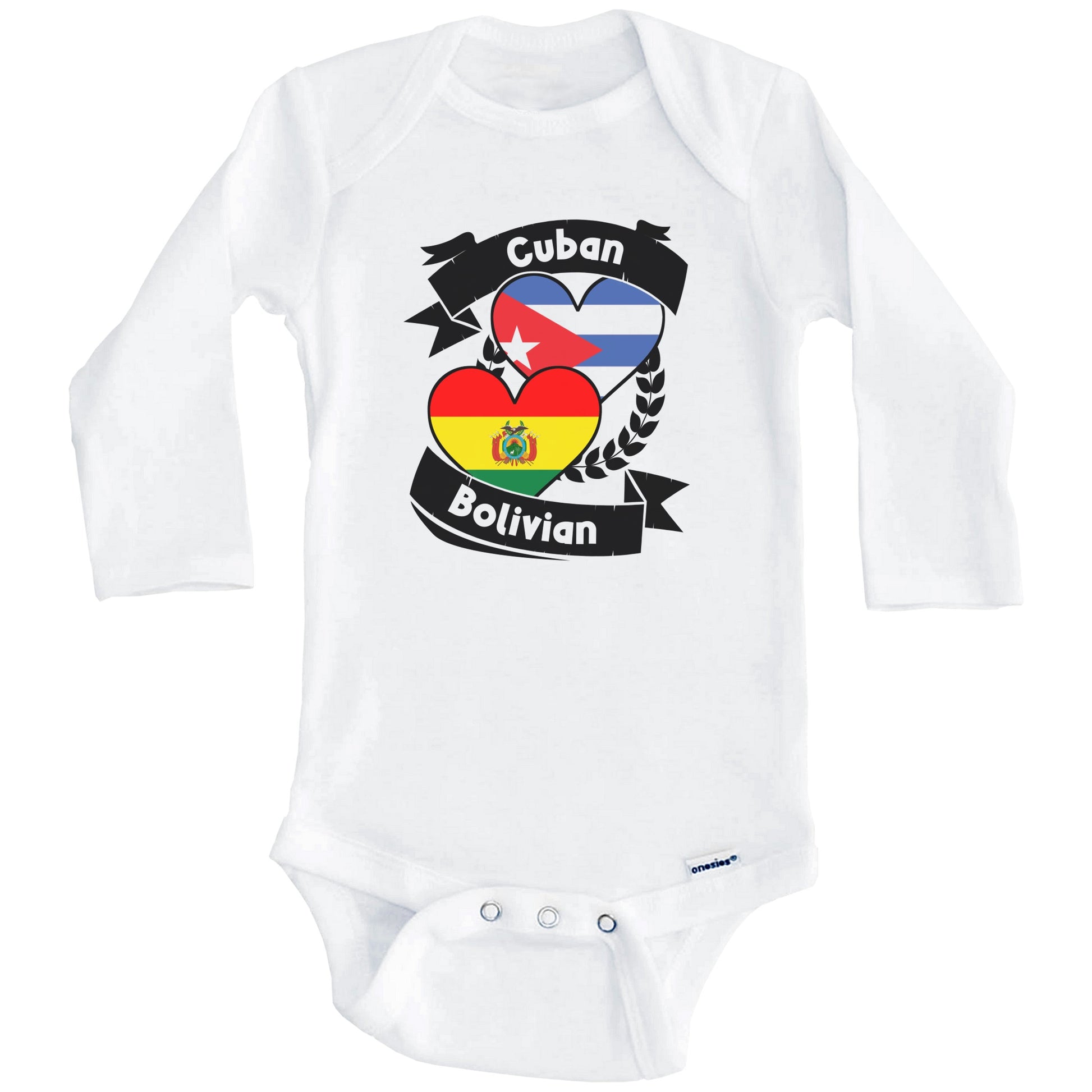 Cuban Bolivian Heart Flags Cuba Bolivia Baby Bodysuit (Long Sleeves)