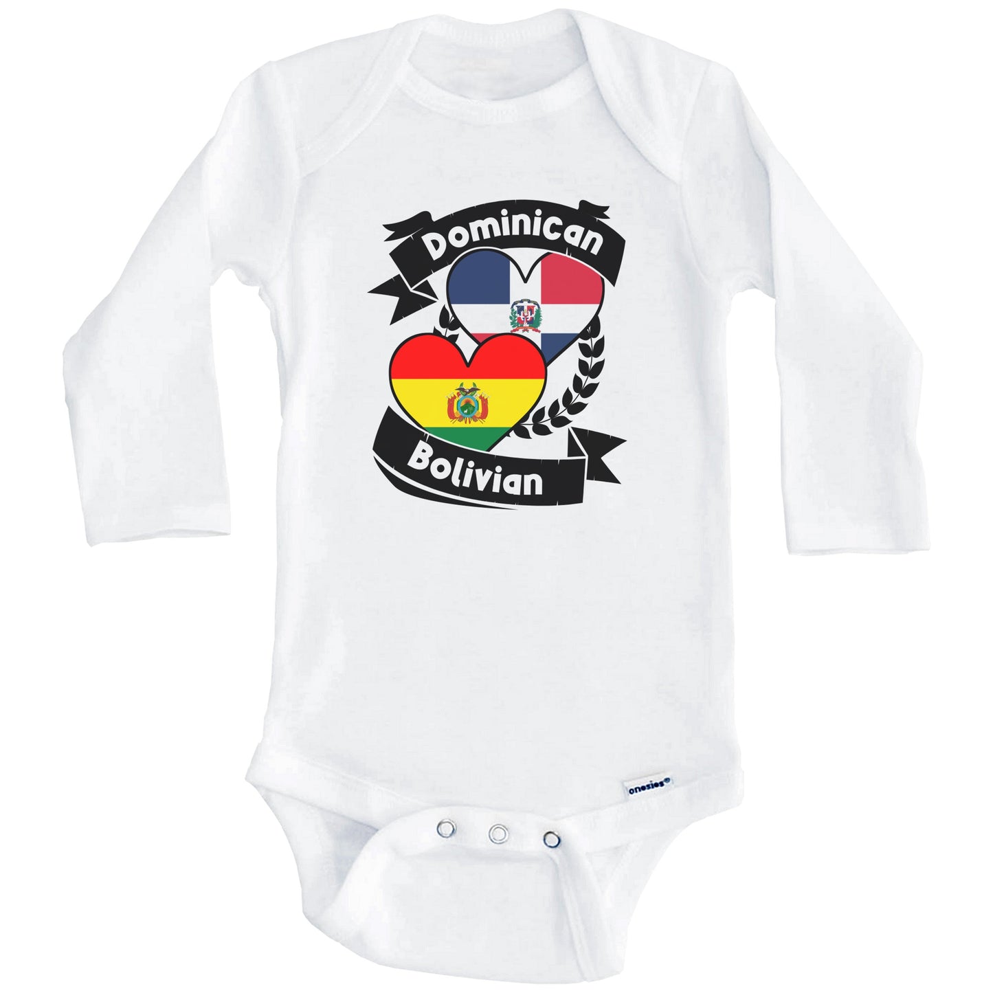 Dominican Bolivian Heart Flags Dominican Republic Bolivia Baby Bodysuit (Long Sleeves)