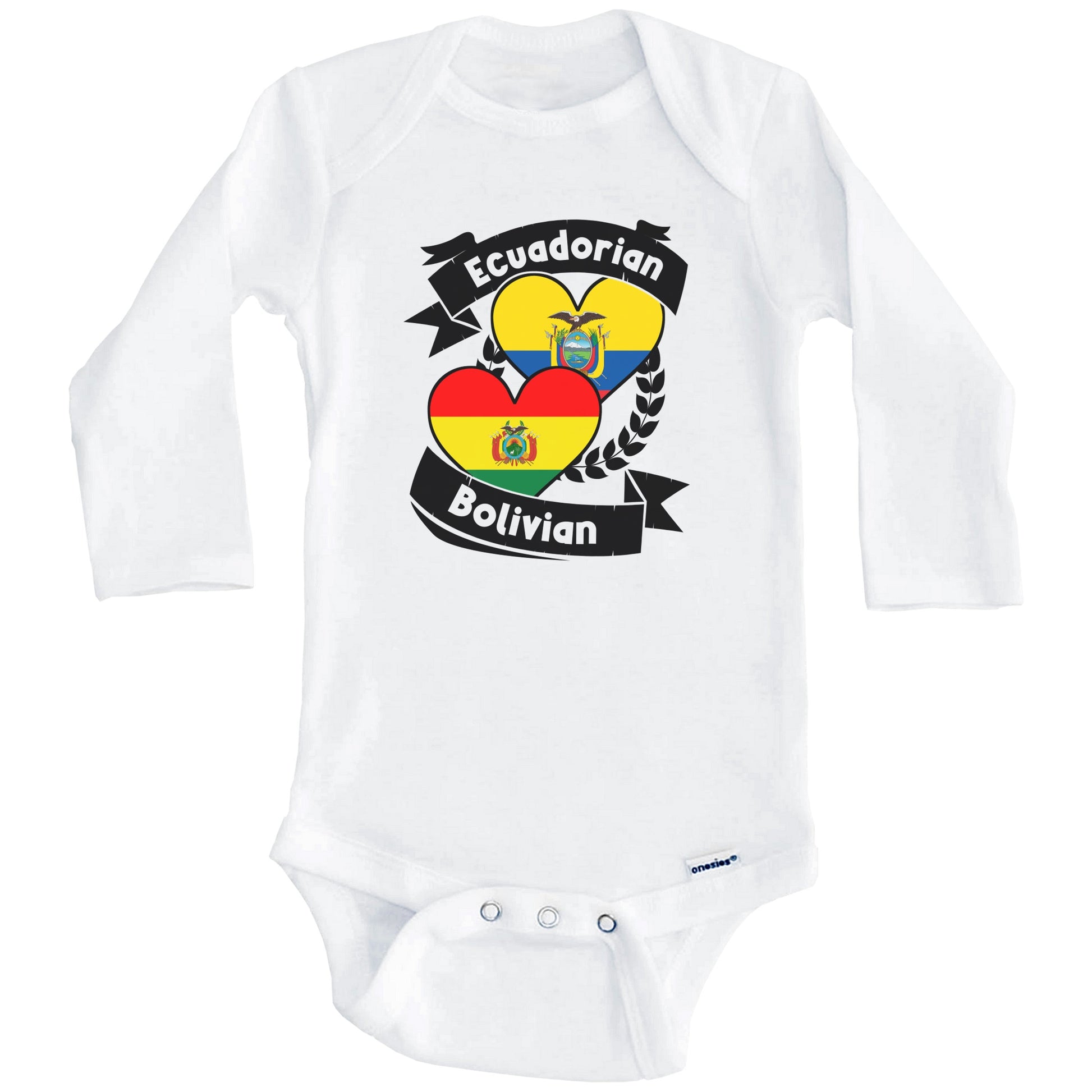 Ecuadorian Bolivian Heart Flags Ecuador Bolivia Baby Bodysuit (Long Sleeves)