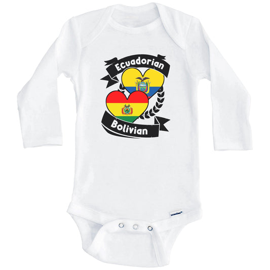 Ecuadorian Bolivian Heart Flags Ecuador Bolivia Baby Bodysuit (Long Sleeves)