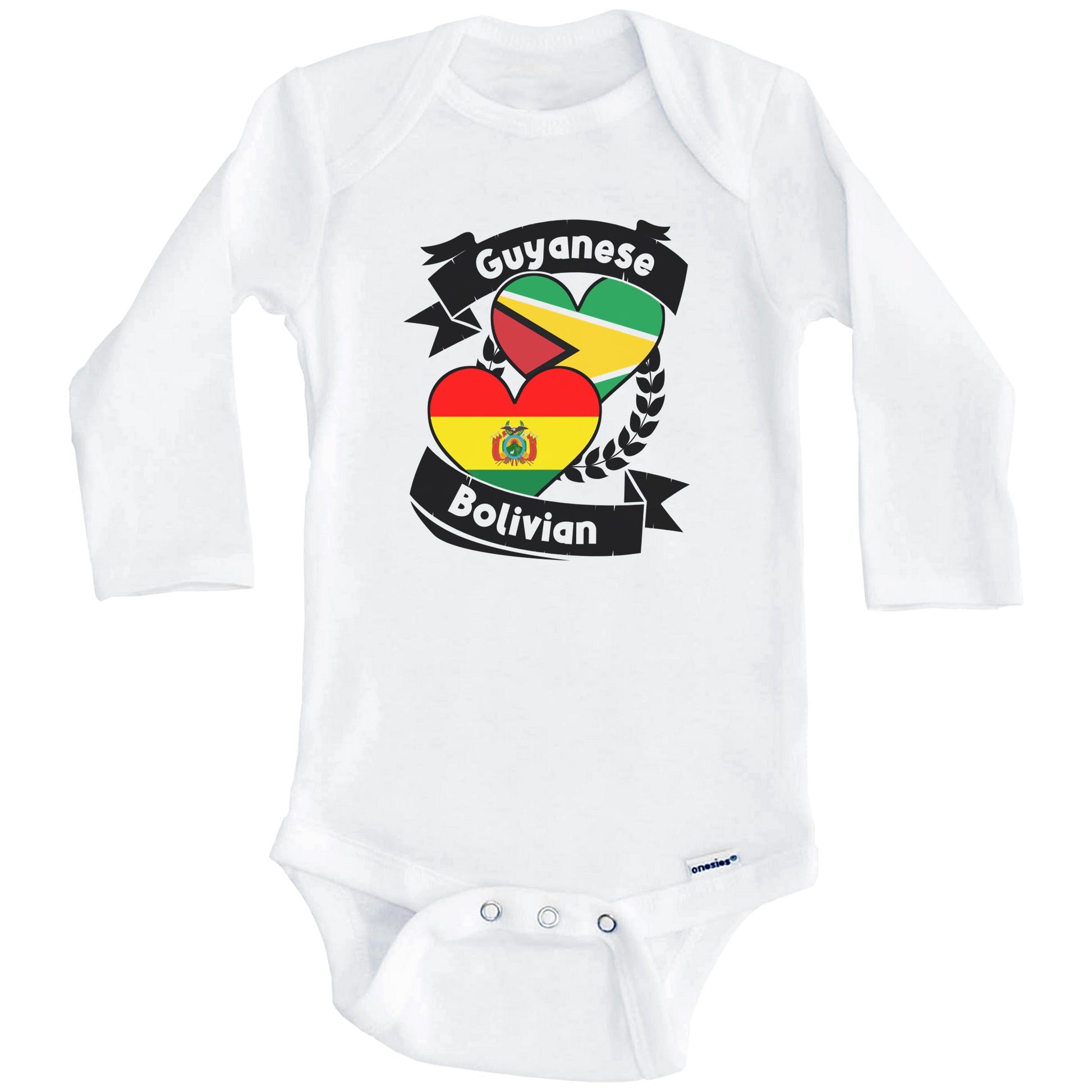 Guyanese Bolivian Heart Flags Guyana Bolivia Baby Bodysuit (Long Sleeves)