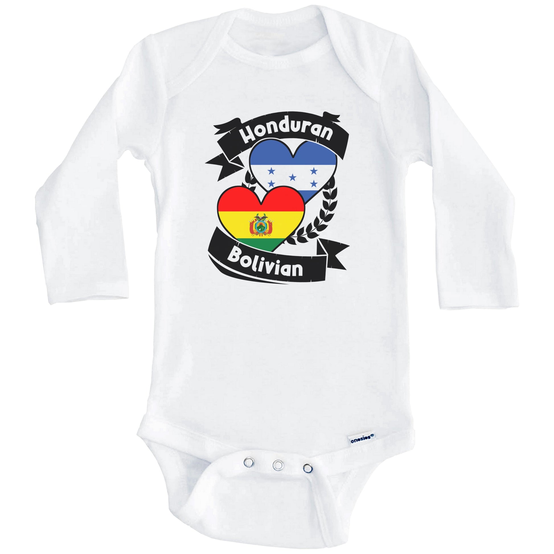 Honduran Bolivian Heart Flags Honduras Bolivia Baby Bodysuit (Long Sleeves)