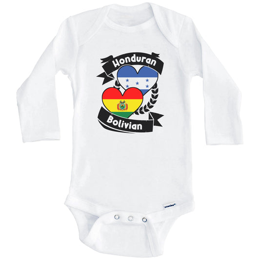 Honduran Bolivian Heart Flags Honduras Bolivia Baby Bodysuit (Long Sleeves)