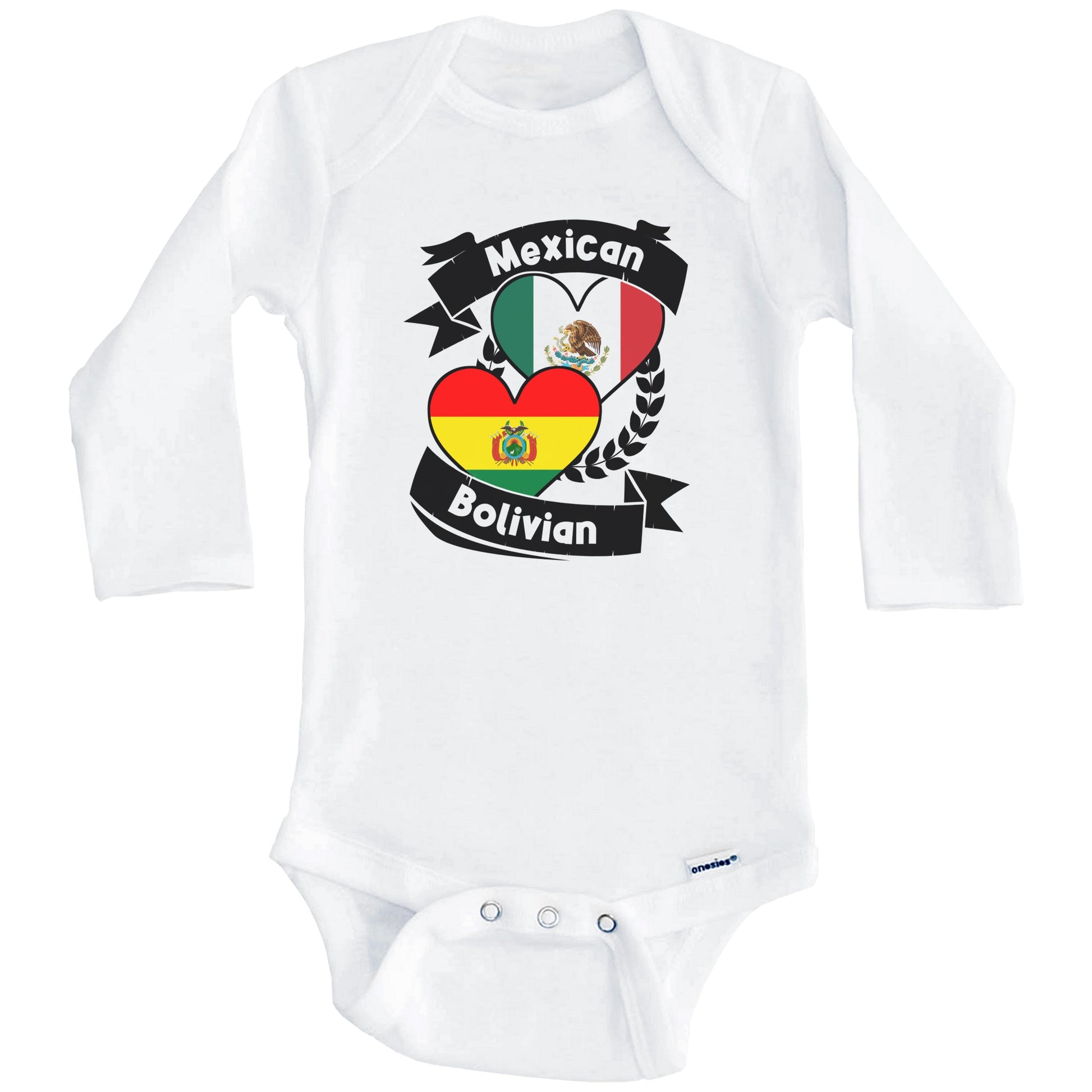 Mexican Bolivian Heart Flags Mexico Bolivia Baby Bodysuit (Long Sleeves)