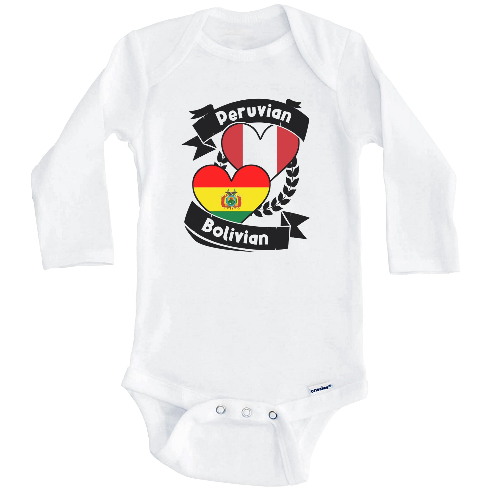 Peruvian Bolivian Heart Flags Peru Bolivia Baby Bodysuit (Long Sleeves)