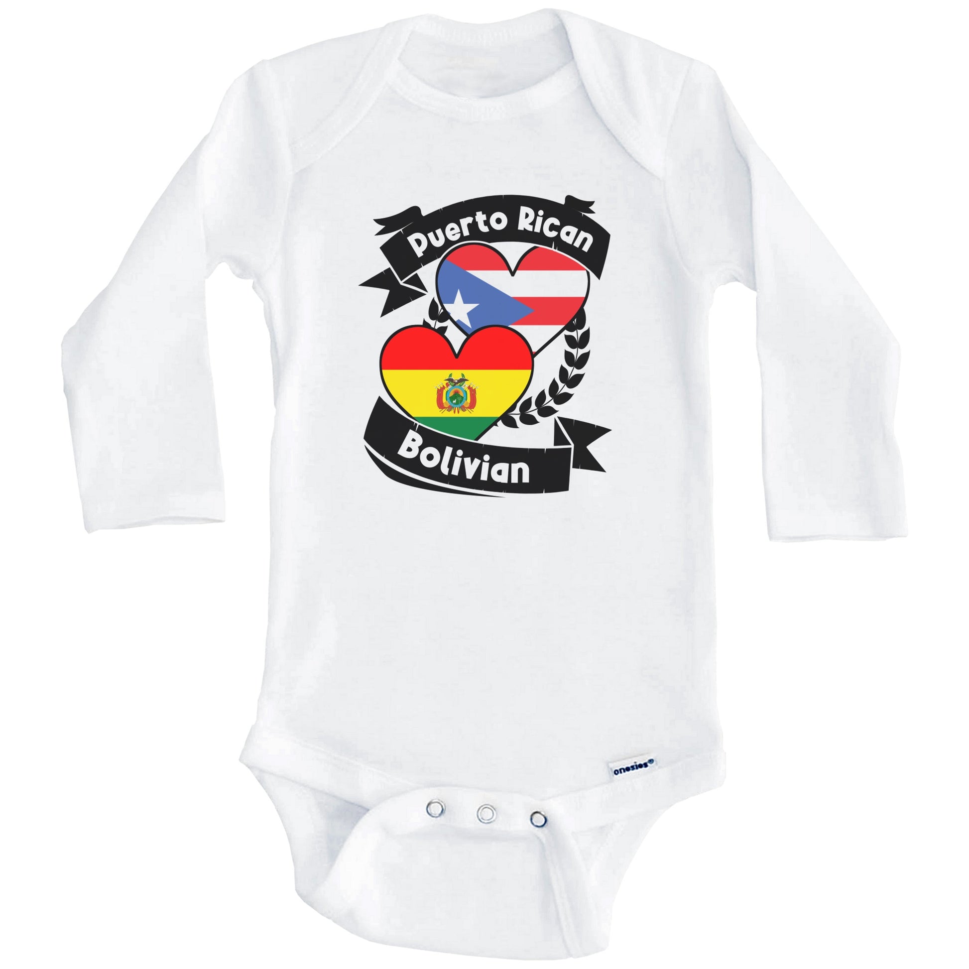 Puerto Rican Bolivian Heart Flags Puerto Rico Bolivia Baby Bodysuit (Long Sleeves)