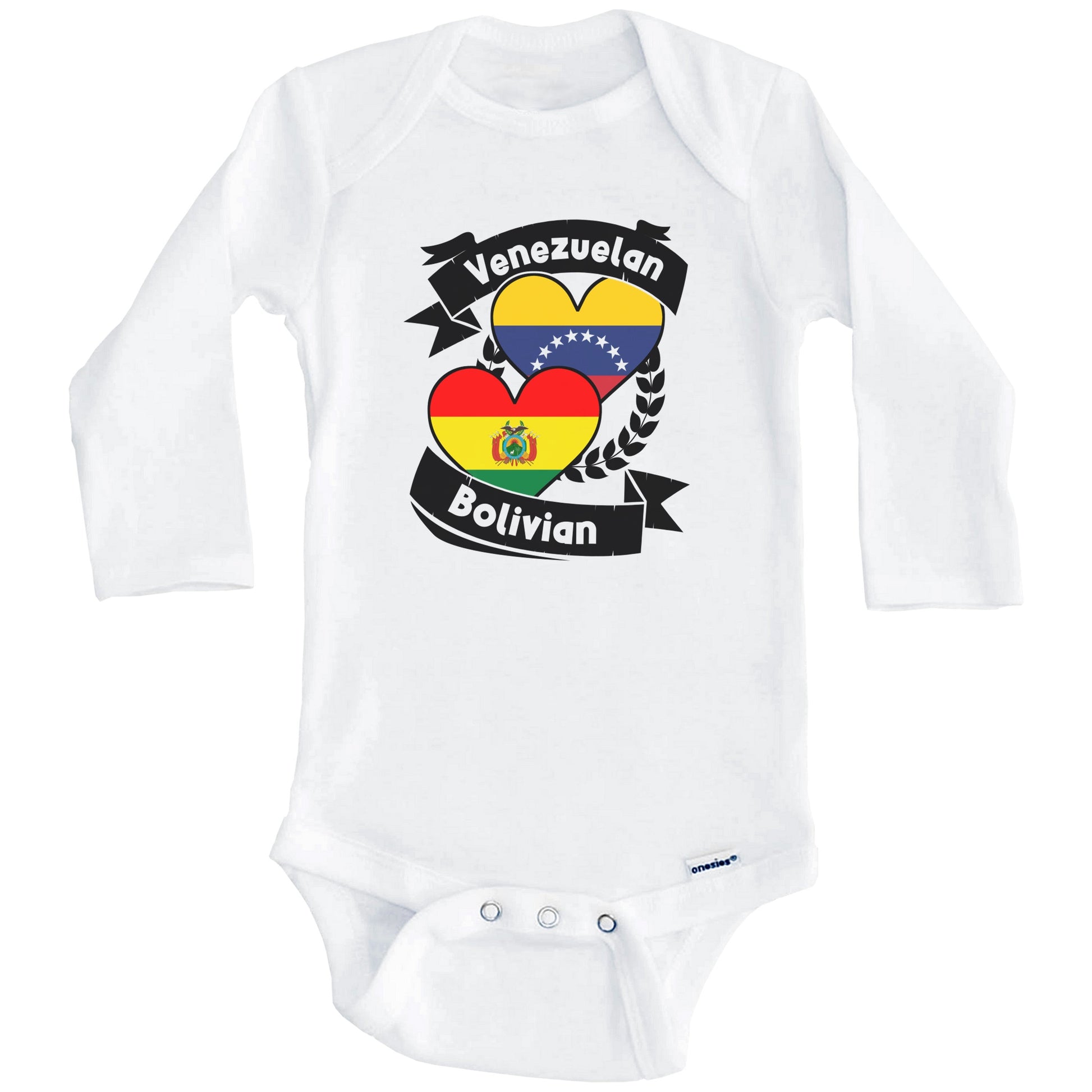 Venezuelan Bolivian Heart Flags Venezuela Bolivia Baby Bodysuit (Long Sleeves)