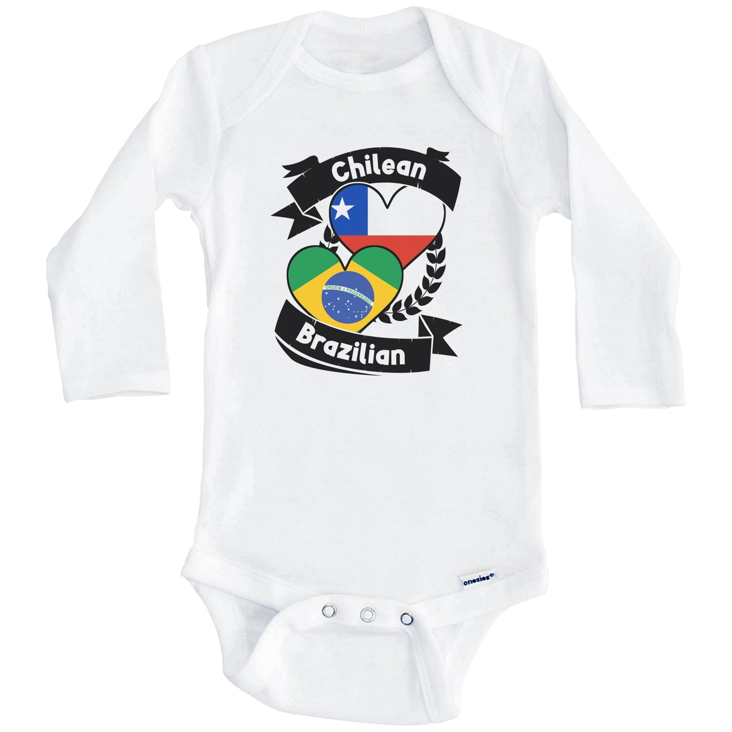 Chilean Brazilian Heart Flags Chile Brazil Baby Bodysuit (Long Sleeves)