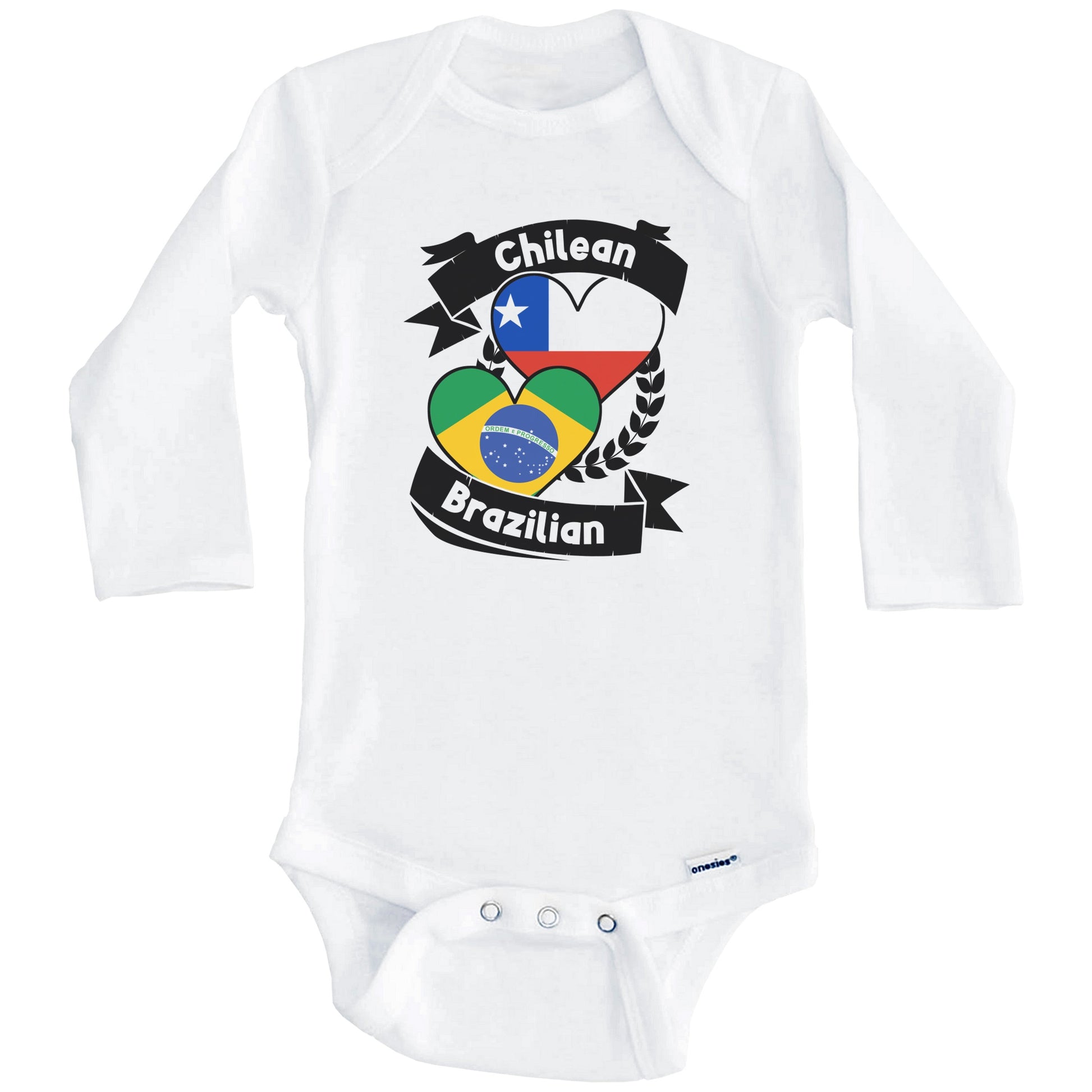Chilean Brazilian Heart Flags Chile Brazil Baby Bodysuit (Long Sleeves)