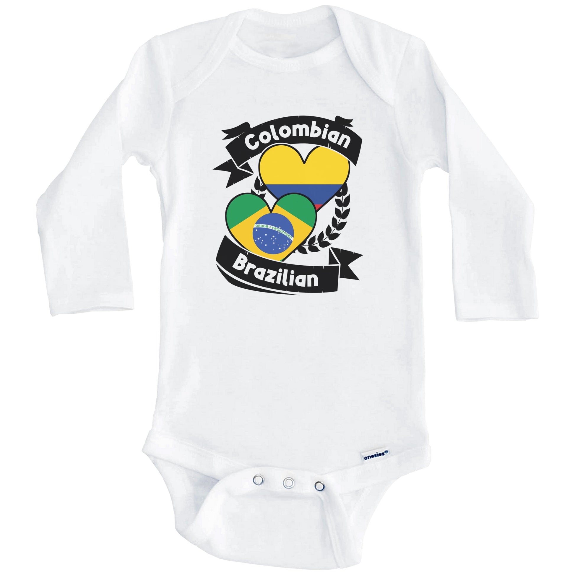 Colombian Brazilian Heart Flags Colombia Brazil Baby Bodysuit (Long Sleeves)