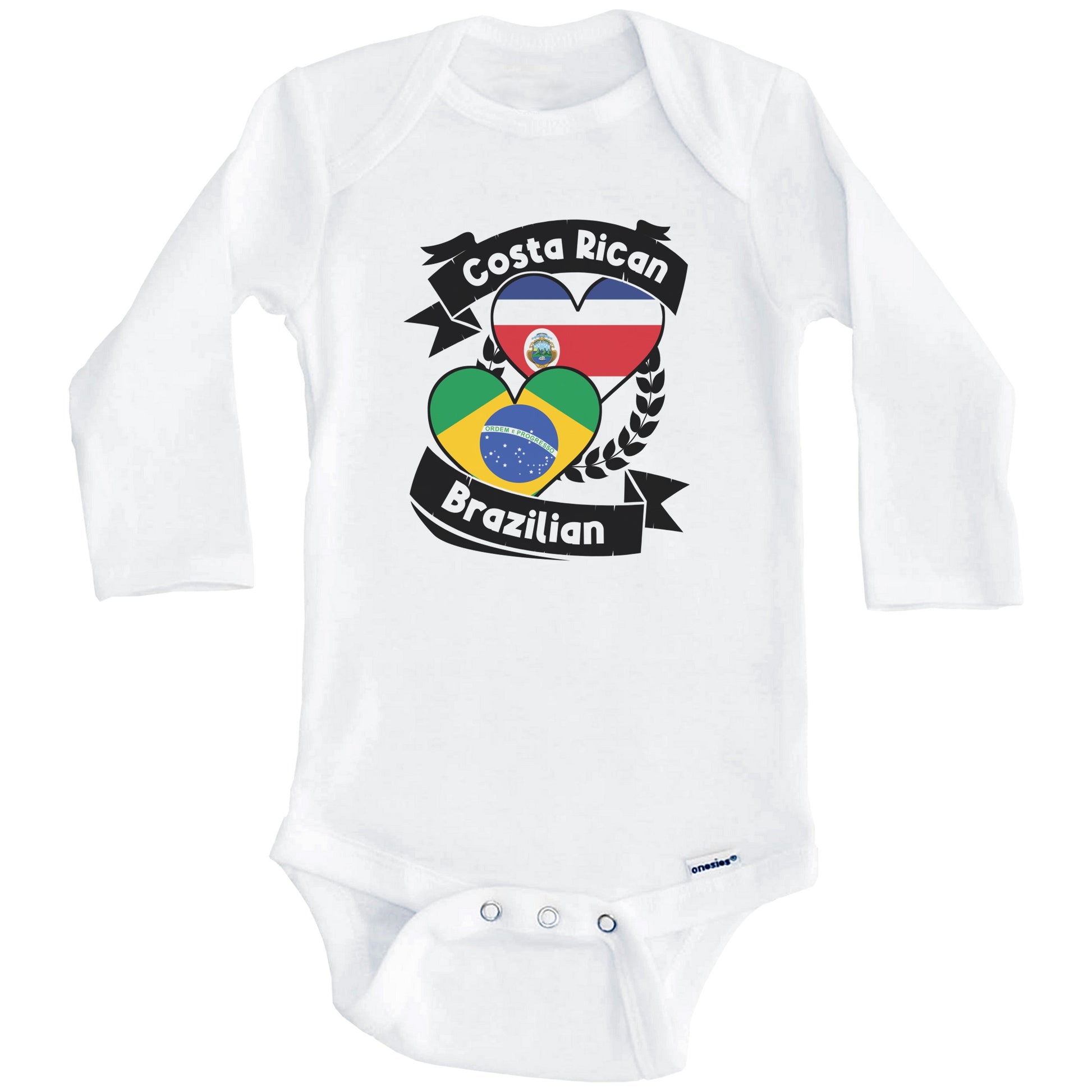 Costa Rican Brazilian Heart Flags Costa Rica Brazil Baby Bodysuit (Long Sleeves)